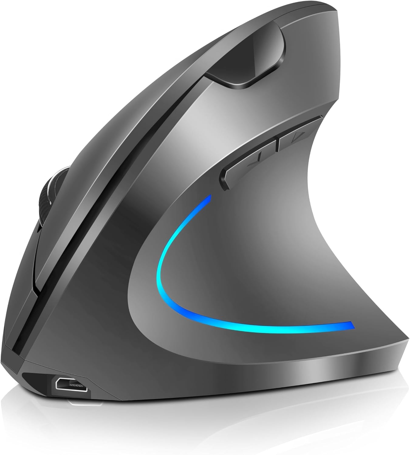 Vertical Mouse, Right Handed 2.4Ghz Wireless Ergonomic Rechargeable Vertical Mouse with 4 Adjustable DPI 800/1200/1600/2400, 6 Buttons,Compatible with PC, Desktop,Mac (Grey)