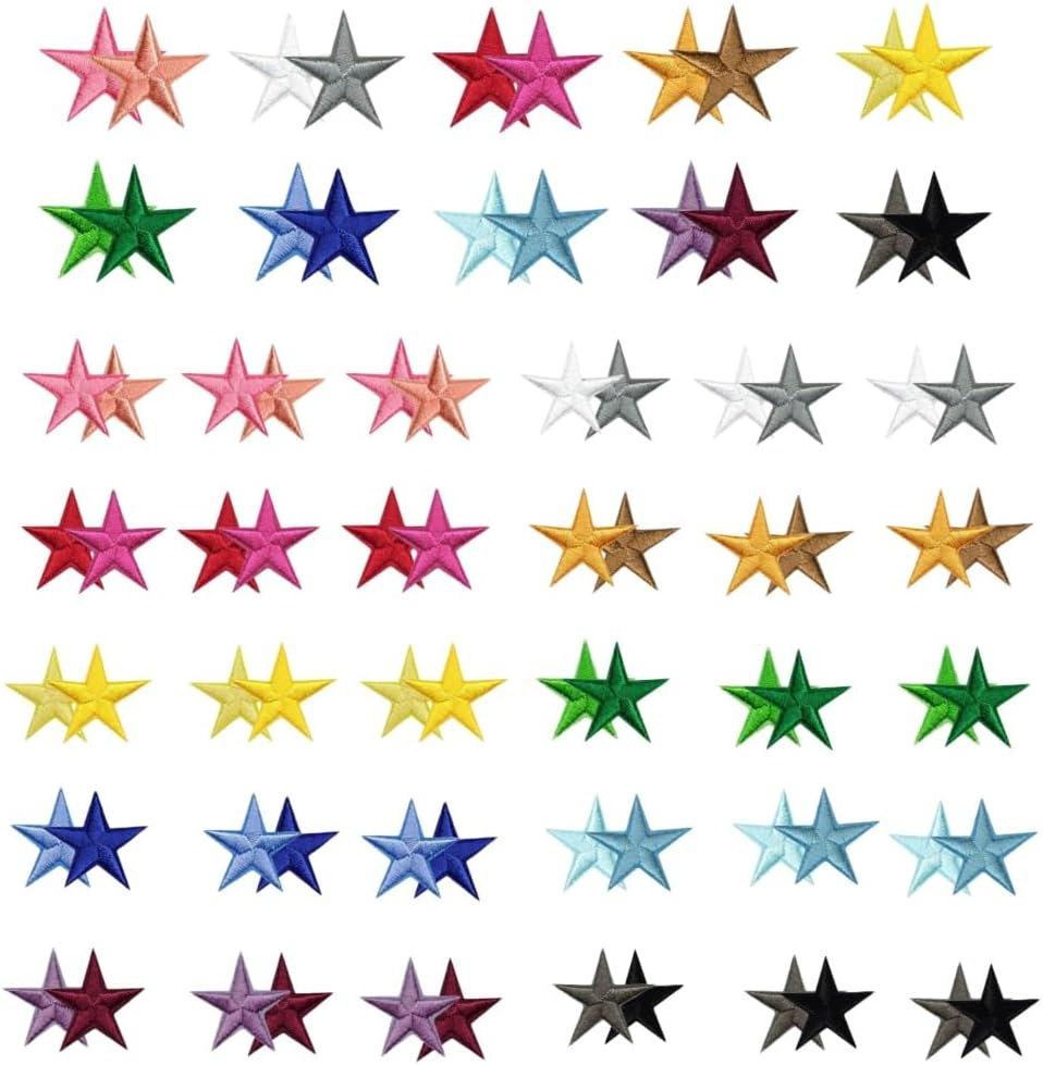 80Pcs Star Iron on Patches,Iron on Stars,Sew Embroidered Patches Appliques Embellishments Small,For DIY Jeans Jackets,Clothing,Bag,Iron on Patches for Hats DIY Craft Jacket Clothing Decoration
