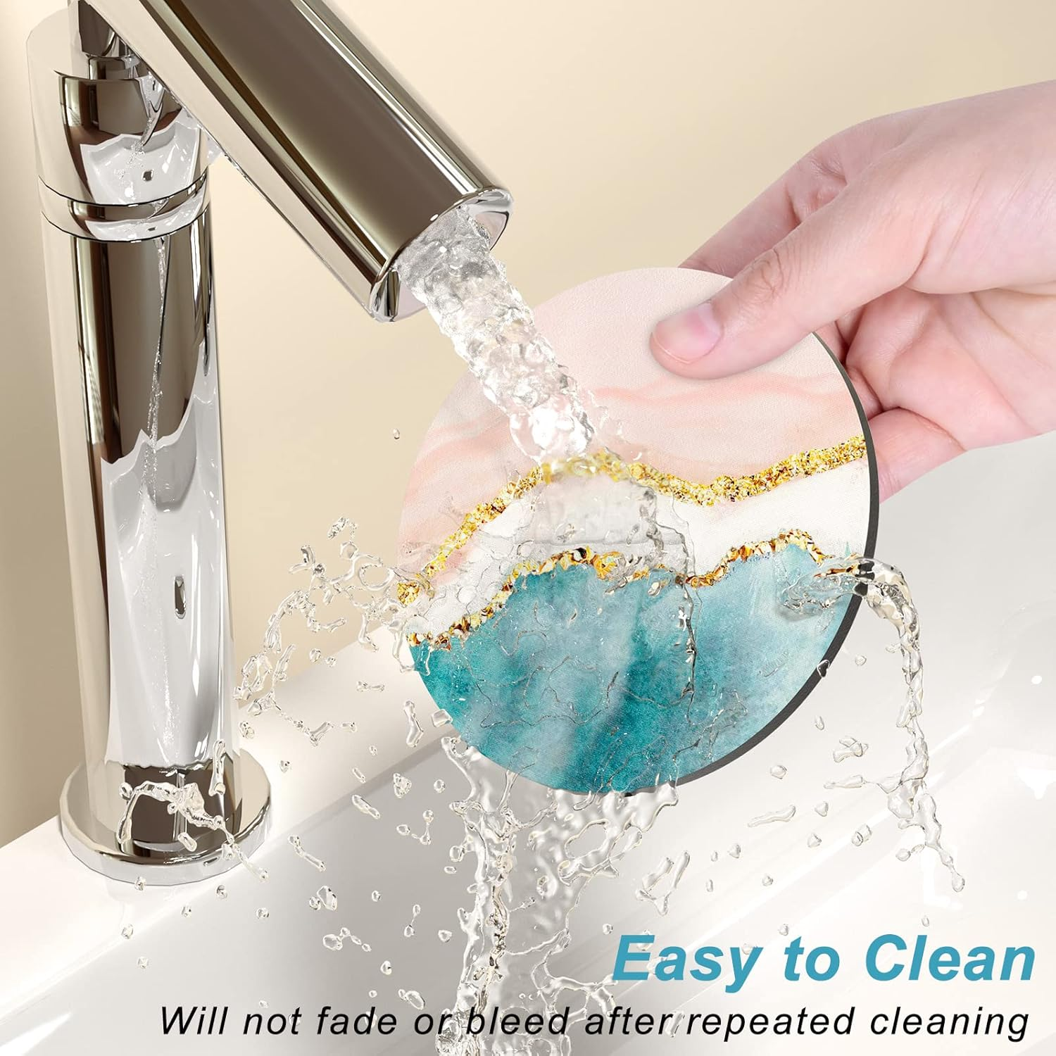 Nipichsha Coasters for Drinks, Set of 6 Cute Absorbent Rubber Drink Coasters for Cup with Non Slip Backing, Kitchen Home Decor Housewarming Gift, round 4 In, Pink Gilt image number 3