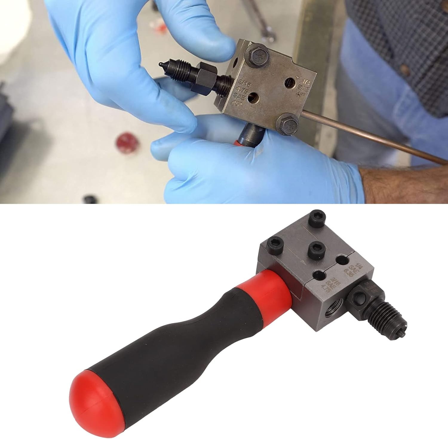 3/16 1/4Inch Brake Line Repair Kit, Inverted Double Flaring Tool, Double & Single Brake Line Flaring Tool Kit with Hard Plastic Case image number 4