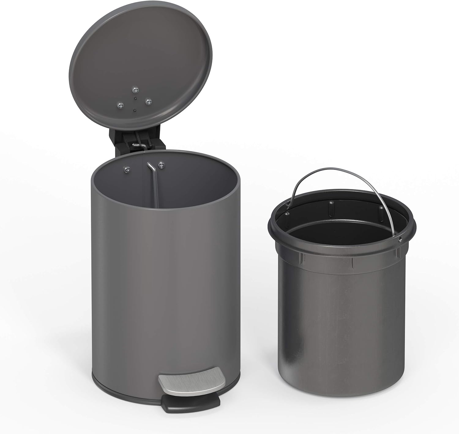 Stardis 3 Litre Pedal Bin Stainless Steel Dark Grey Matt with Soft-Close Mechanism, Folding Lid, Quiet Closing Soft Close with Inner Bucket, Cosmetic Bin, Waste - Black image number 6