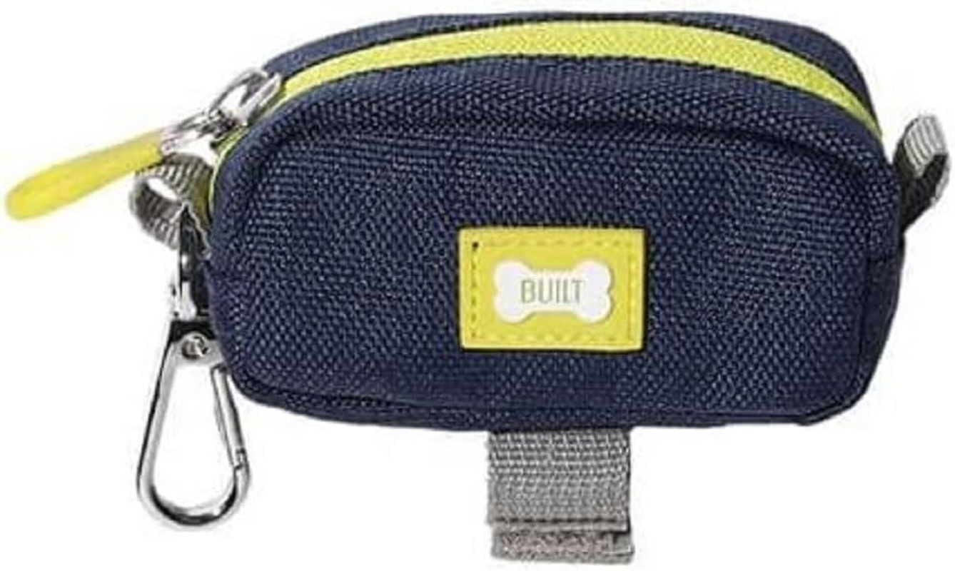 BUILT PET Nightsafe Poop Bag Holder & Treat Dispenser, Clips to Lead for Dog Walking, Hands Free Duo Carry Pouch with 2 Compartments for Waste Sacks & Rewards, Attaches to Leash or Belt, Blue, Small
