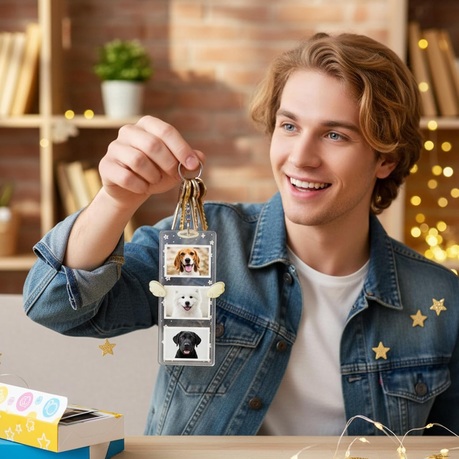 Picture Keychain | 17X9Cm Cute Acrylic 4-Compartment - Picture Keychain Holder DIY Photo Ornaments - for Men Kids Girls Friends Key Bag Purse Wallet Pocket Valentines Day image number 2