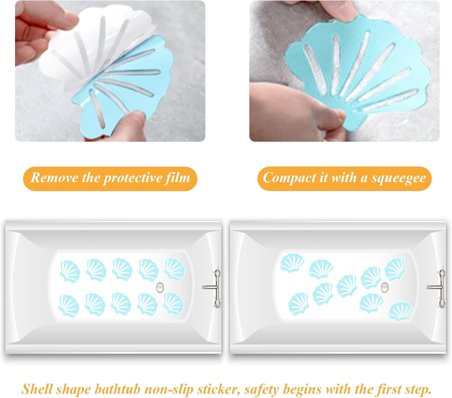 Bathtub Stickers Non Slip, Shell Shaped Tubs Safety Shower Treads, Adhesive Sticker for Bathroom Bathtub, Shower Floor,Blue (12Pcs) image number 2