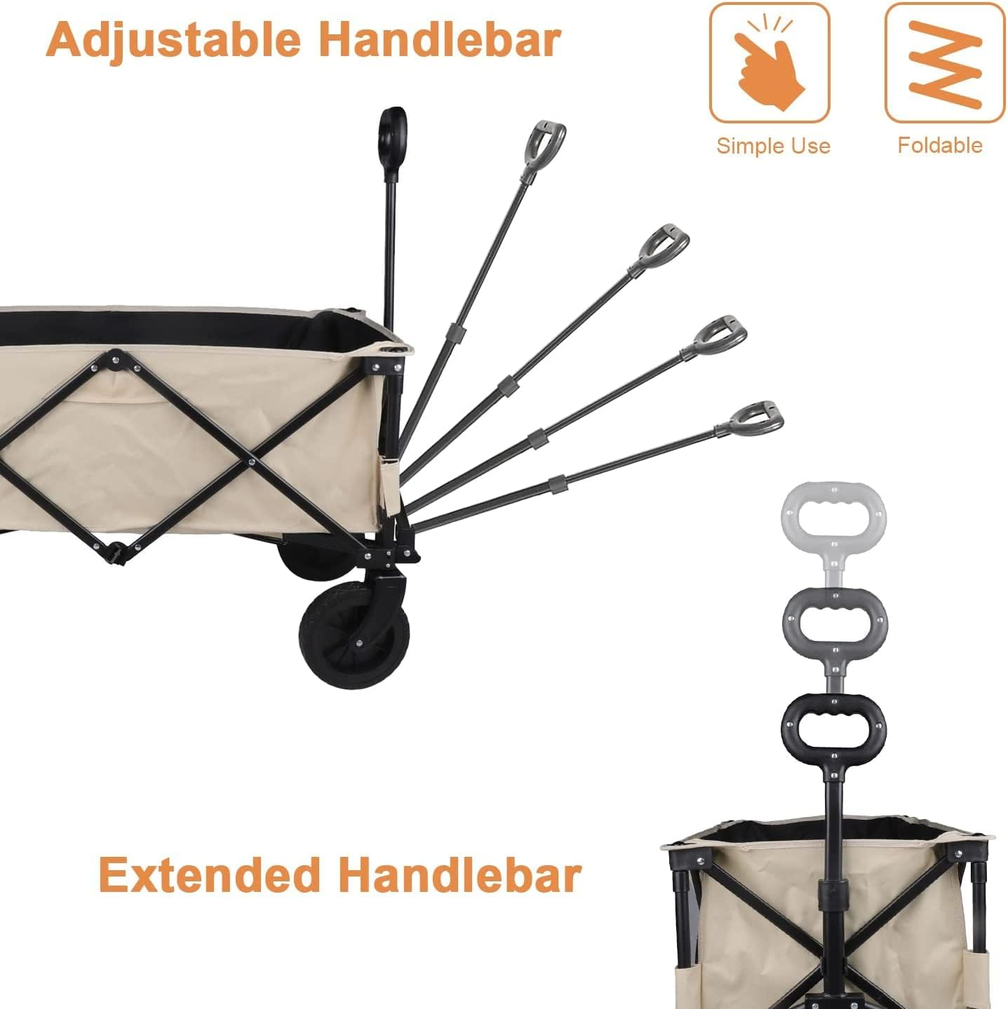 CULOTOL Collapsible Wagon with Large Capacity 160KG, Utility Wagons Carts Heavy Duty Foldable, Portable Folding Wagon with All-Terrain Wheels,Handle, Garden Cart for Beach, Sports, Shopping, Camping image number 5