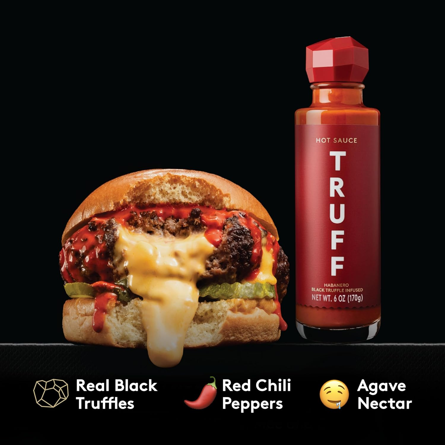 TRUFF Hotter Sauce, Gourmet Hot Sauce with Jalape&ntilde;o, Red Chilli Peppers with More Heat, Black Truffle Oil, Organic Agave Nectar, Hotter Flavour Experience in a Bottle, 170G. image number 1