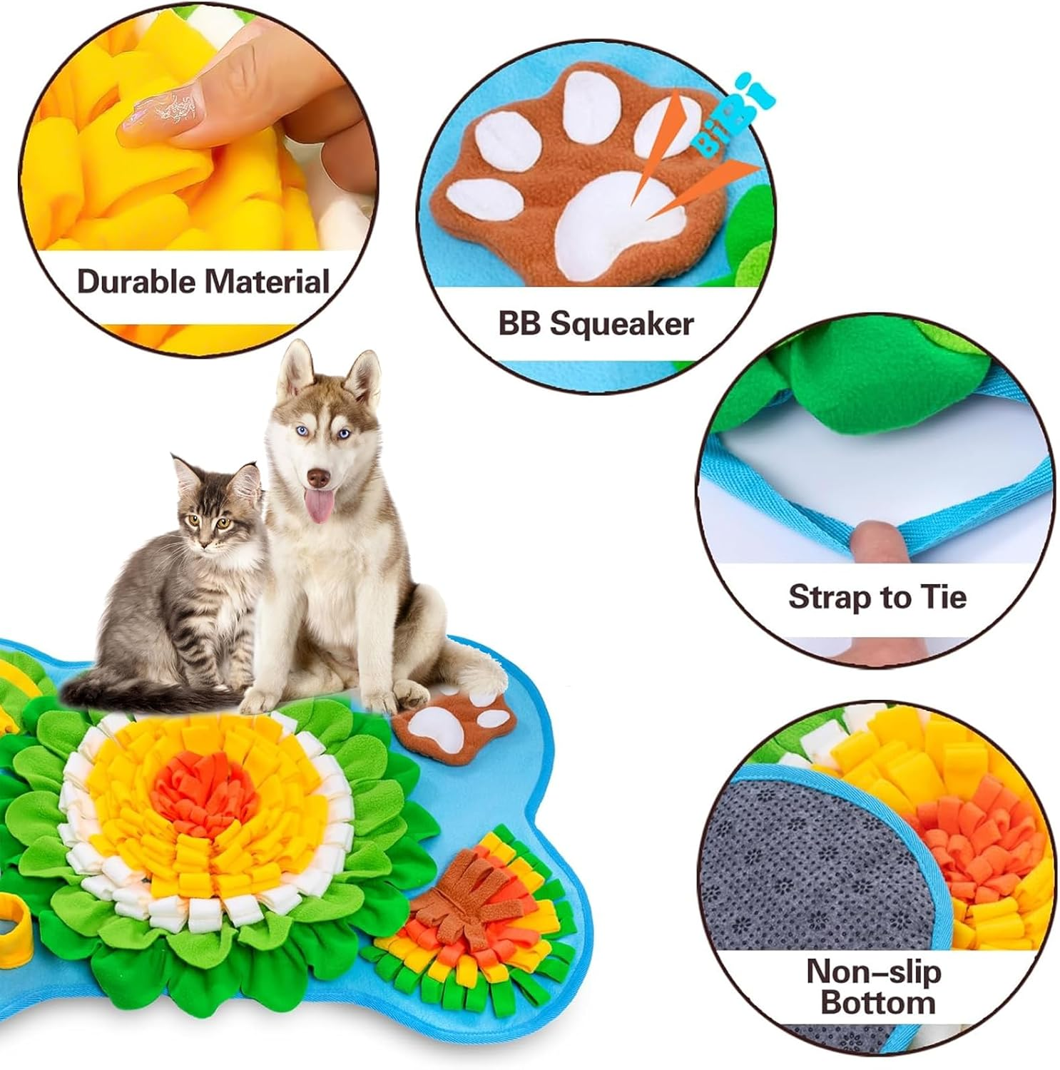 Adpartner Pet Snuffle Mat for Dogs, 25"X17" Interactive Dog Foraging Mat Slow Feeding Pad for Small Medium Dogs, Soft Treat Dispenser Pad Pet Feed Game for Training & Encourage Natural Foraging Skills image number 3