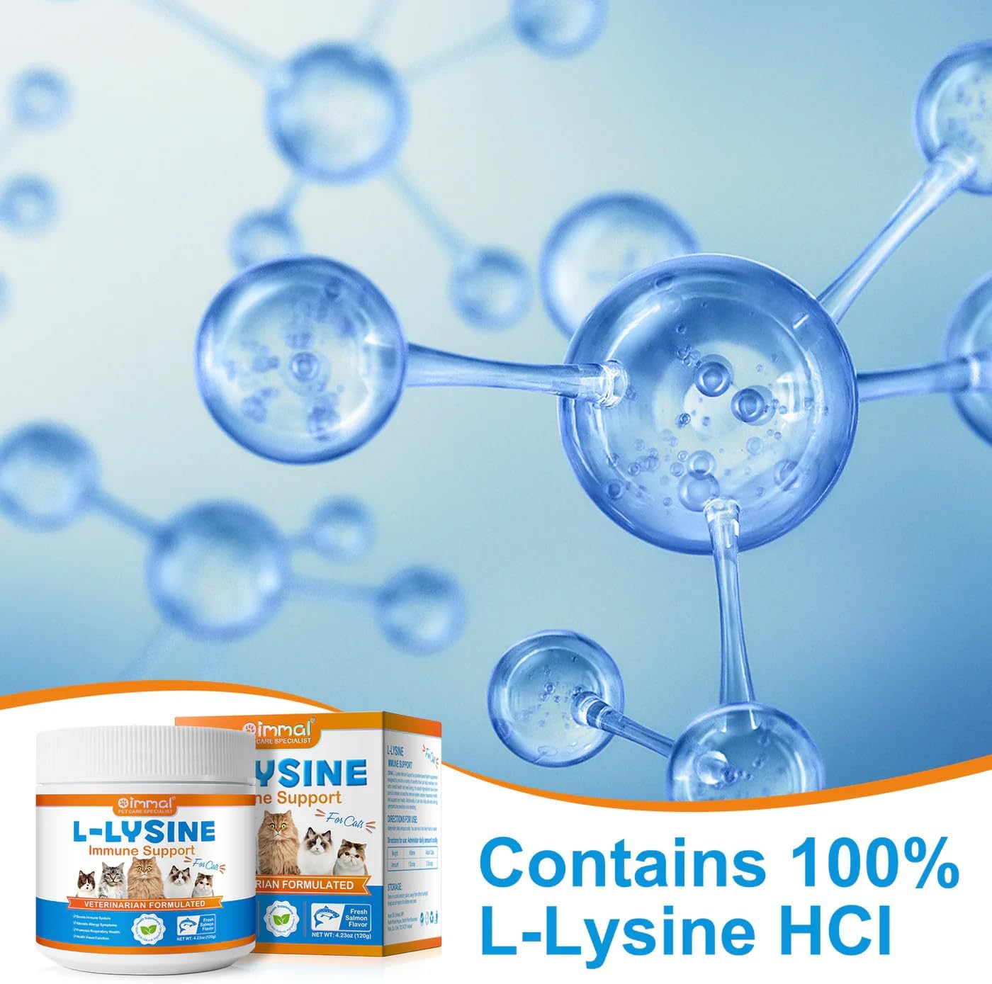 L-Lysine Powder for Cats 120G | Supports Immune System, Respiratory & Eye Health | Salmon Flavour | Daily Cat Supplement Powder image number 1