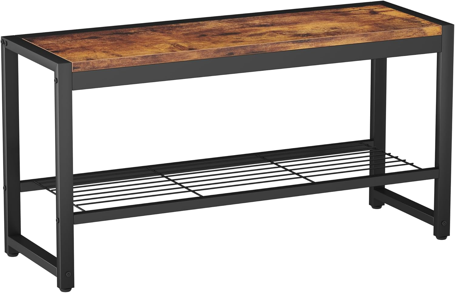 HOMEFORT Shoe Bench, Modern Industrial Shoe Storage Bench, Entryway Bench with Mesh Shelf and Sturdy Metal Frame, Metal Shoe Rack with Durable MDF Top for Hallway, Mudroom, Living Room, Rustic Brown image number 3