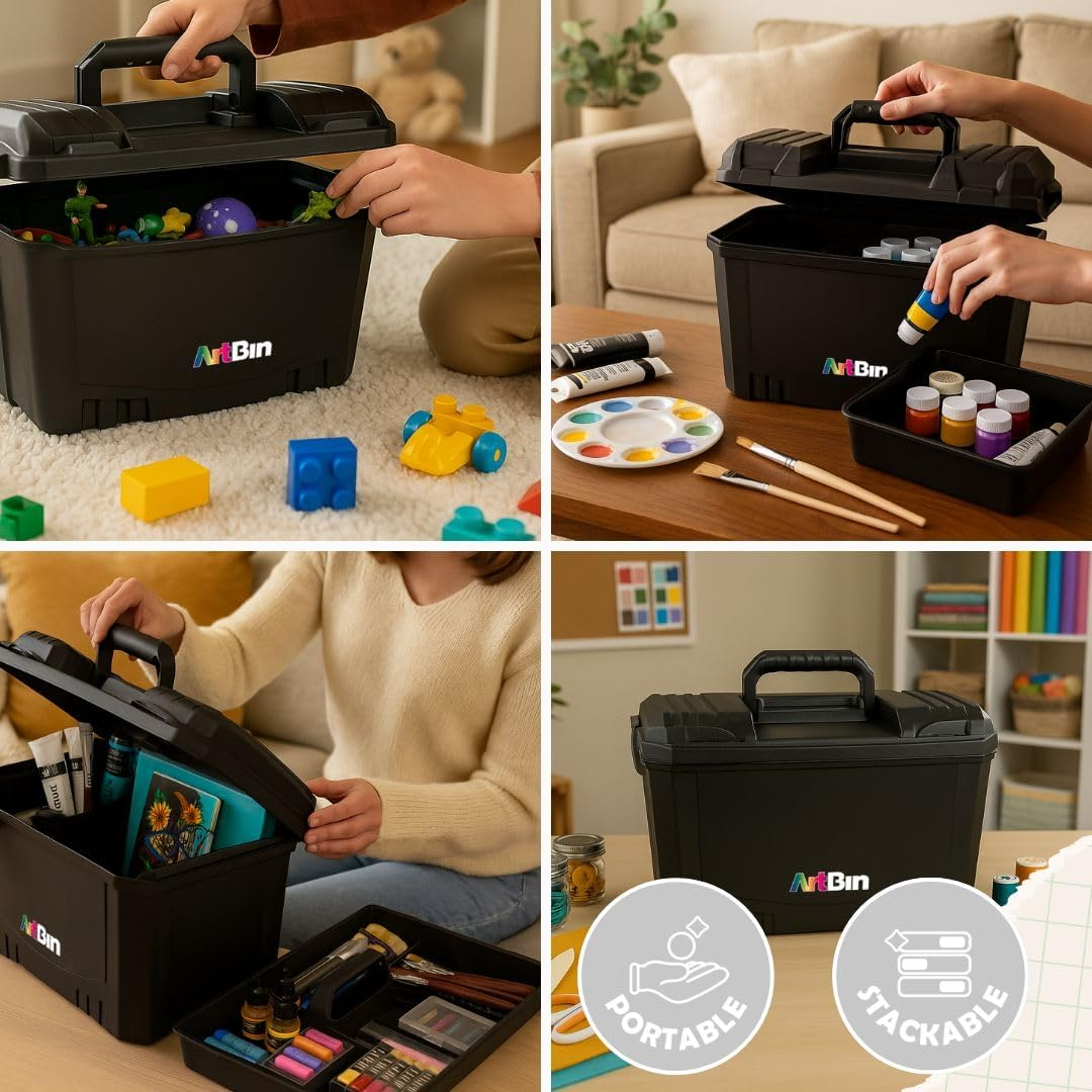 Artbin 6917AB Sidekick XL Carrying Case, Portable Art & Craft Organizer with Handle, [1] Plastic Storage Case, Black image number 2