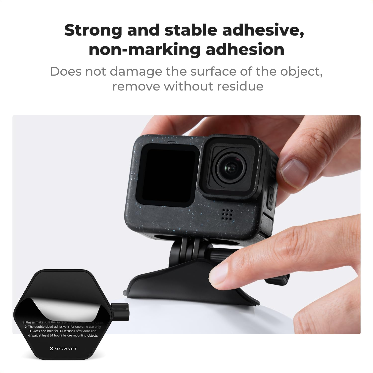 K&F Concept 2 Pack Flexible Adhesive Helmet Mount for Gopro Hero 13/12/11/10/9/8/7 Black, DJI Osmo Action 3/4/5 Pro, Insta360 X5 X4 X3 Flat Curved Surfaces Sticky Mount, Action Camera Accessories image number 6