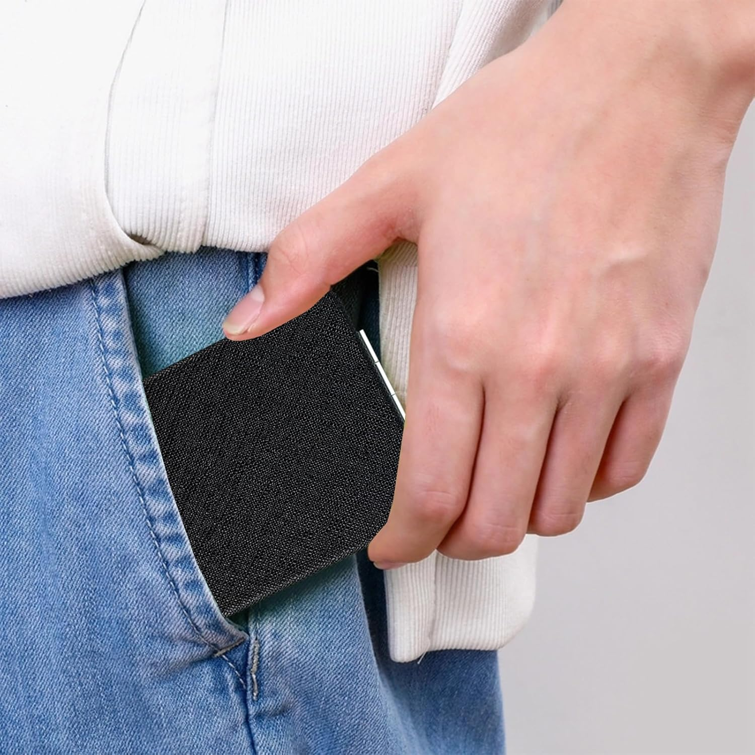 YOLCAR Portable Beauty Mirror with Leather Cover, 1X/2X Two-Sided Makeup Small Pocket Mirror, Portable for Travel and Purses - Black image number 1