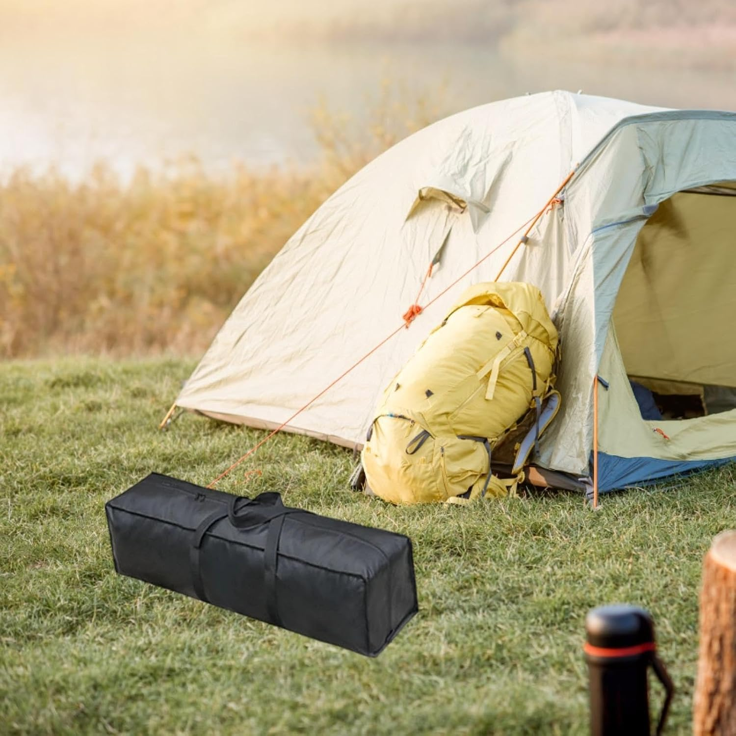 Large Travel Duffle Bag Camping Sports Equipment Storage Dustproof with Zipper Long Luggage Bag Waterproof for Gym Black image number 3