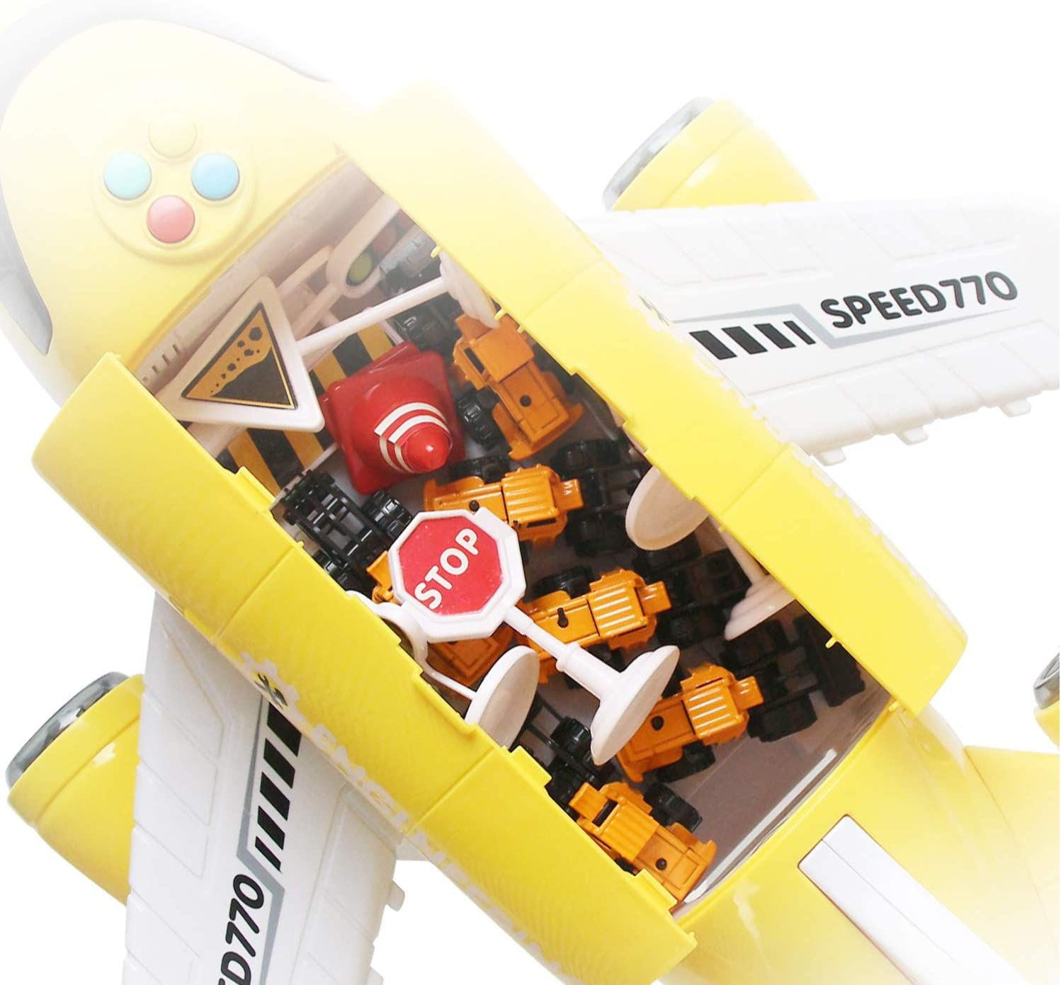 Coolplay Carrier Toy Plane Mini Construction Vehicles Set for Kids Gift Little Car Toy with Road Signs for Boys and Girls image number 3