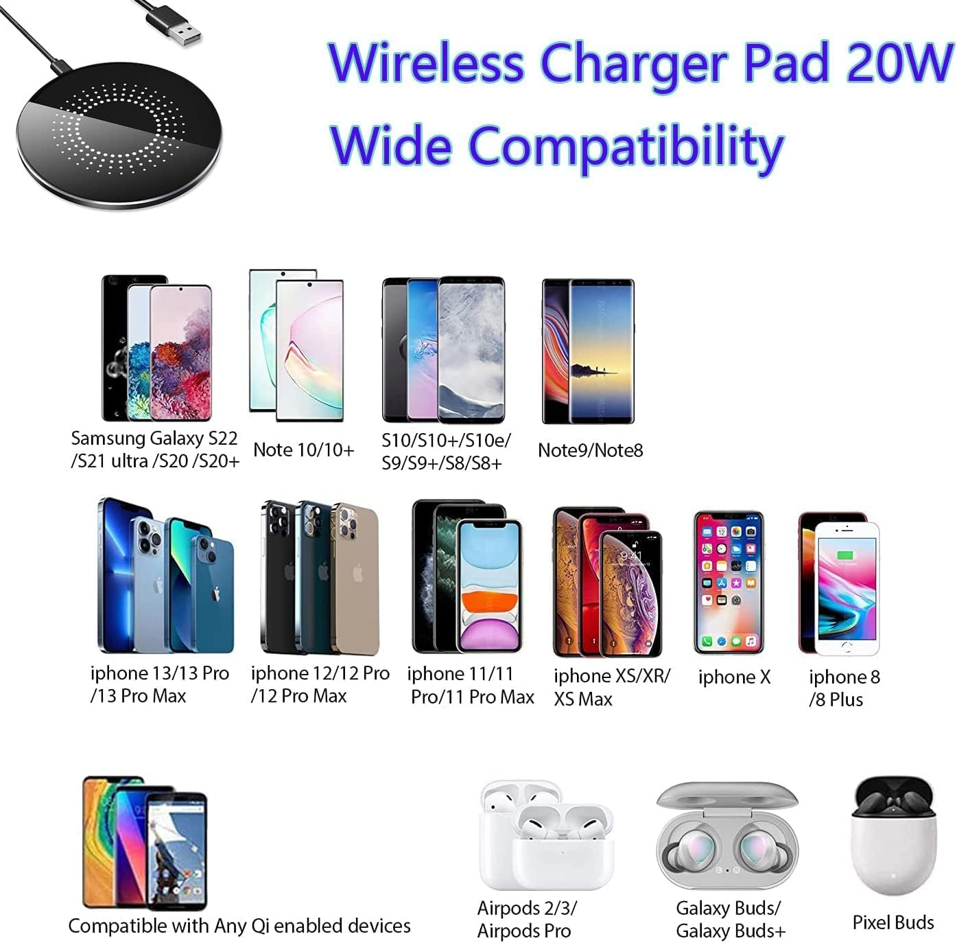 Wireless Charging Pad 20W, Fast Wireless Charger Wireless Phone Charger Compatible with Iphone 12/13/14/15/16, Inductive Charging Station Compatible with Samsung Galaxy S24/S23/S22/S21/Google Pixel image number 6