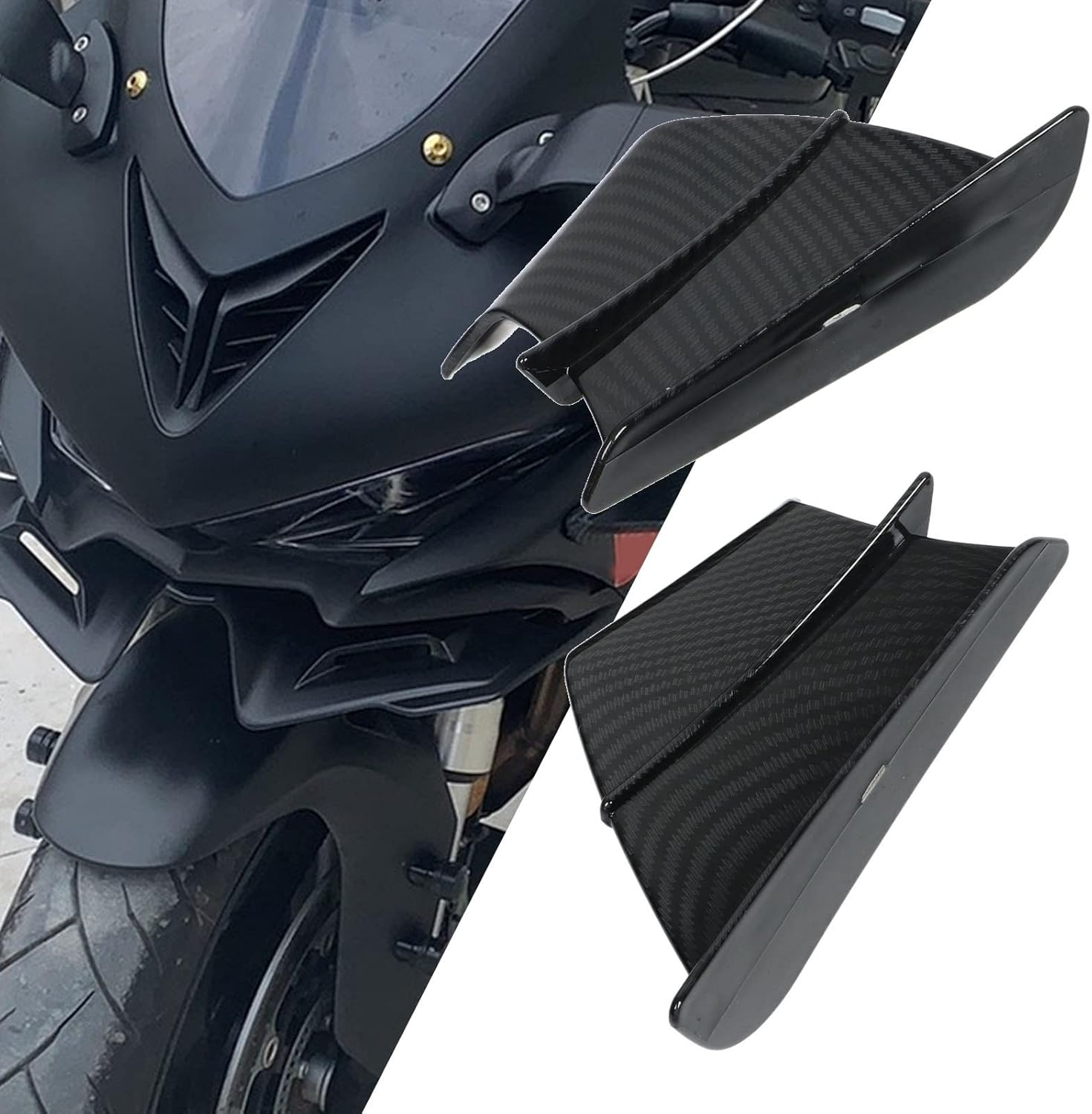 Motorcycle Winglet, Carbon ABS Fiber Fairing Motorcycle Wing, Aerodynamic Winglet Dynamic Spoiler, Universal Modification Accessory, Motorcycle Wing Spoiler image number 3