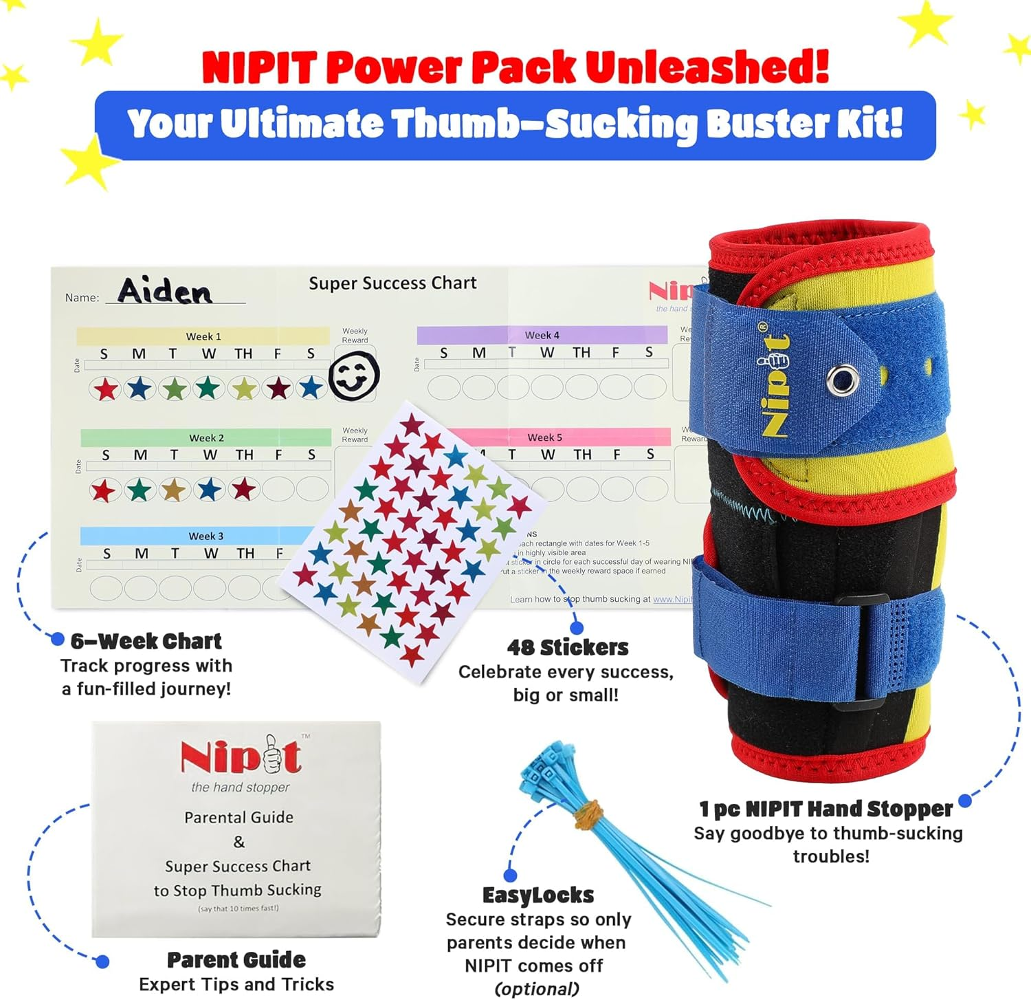 NIPIT AGE 2-7 Thumb Sucking Prevention: Pediatric Dentist'S Top-Rated Choice with a Motivation Program. Encourages Finger Freedom, Supporting Development and Uninterrupted Play image number 4