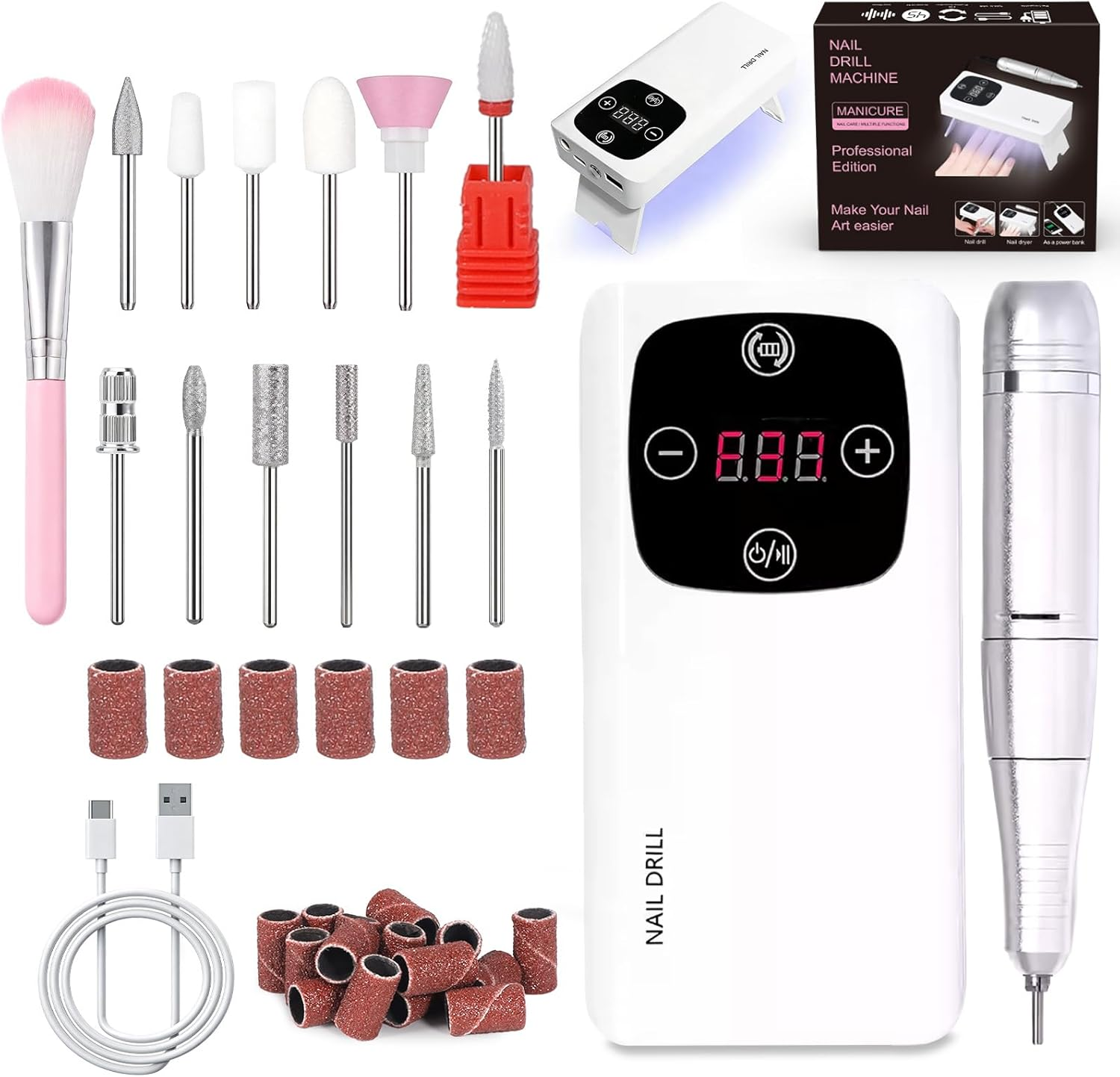 Vautvis Electric Nail File, Nail Cutter for Gel Nails, 2-In-1 Professional Electric Nail Cutter, 45000 Rpm, Manicure Set, Electric Nail File, Gel Nails and Acrylic Nails