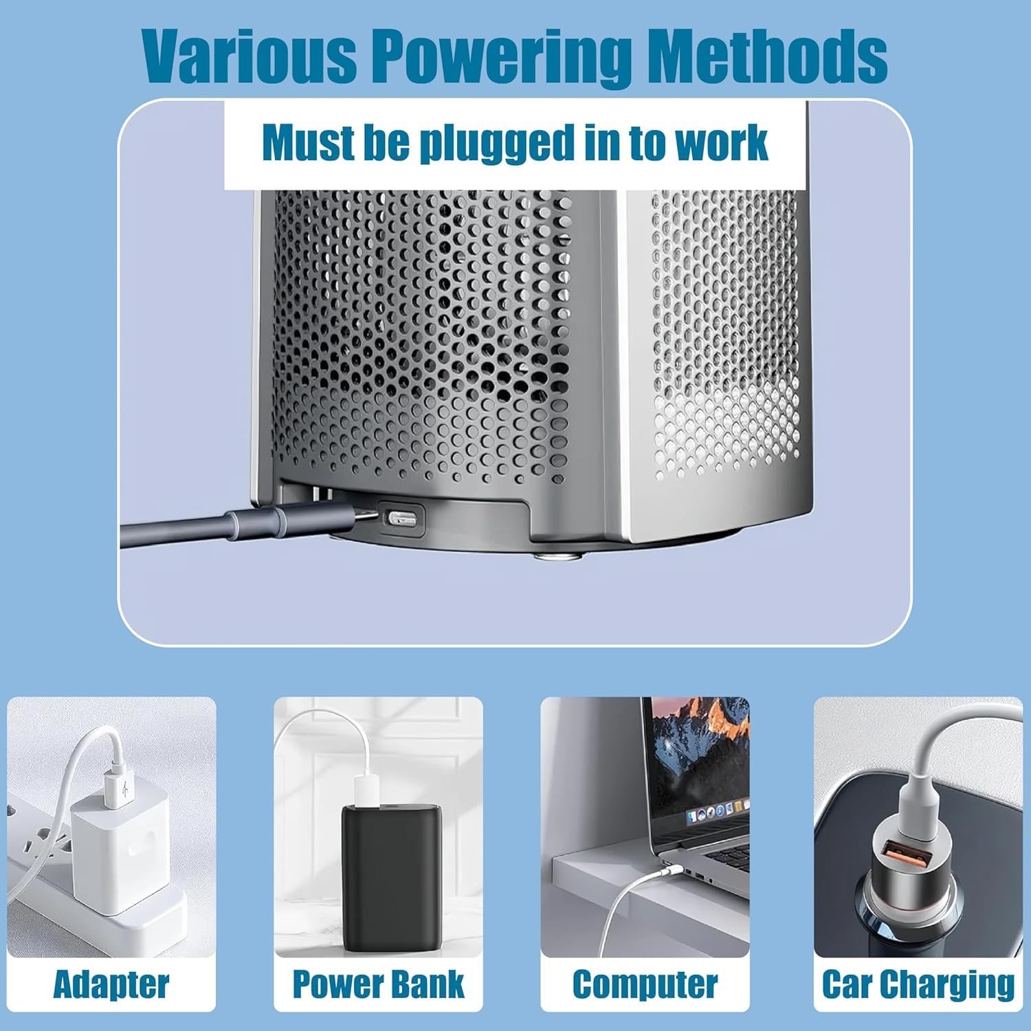 Desk Fan Bladeless, 120&deg; Oscillating Fan Rechargeable, Quiet Fan with Night Light, Smart LED Touch Control, 4 Speed & 9H Timer, Small Table Fan, Auto Display Off, Ideal for Bedside, Office, Study Room image number 4