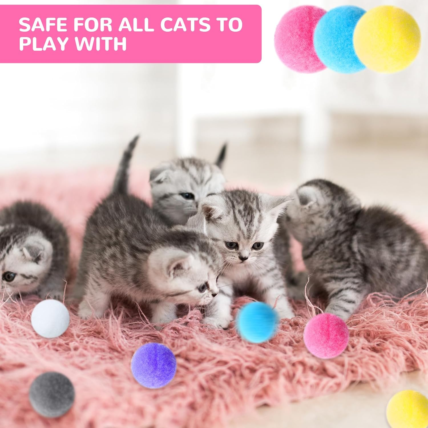 Pack of 50 Felt Balls for Cats 2.5 Cm Pompoms Balls Cat Toy Colourful Pom Poms Soft Plush Cat Balls Indoor Cat Interactive Pom Poms DIY Creative Craft Small Pom Poms (Multi-Colour) image number 2