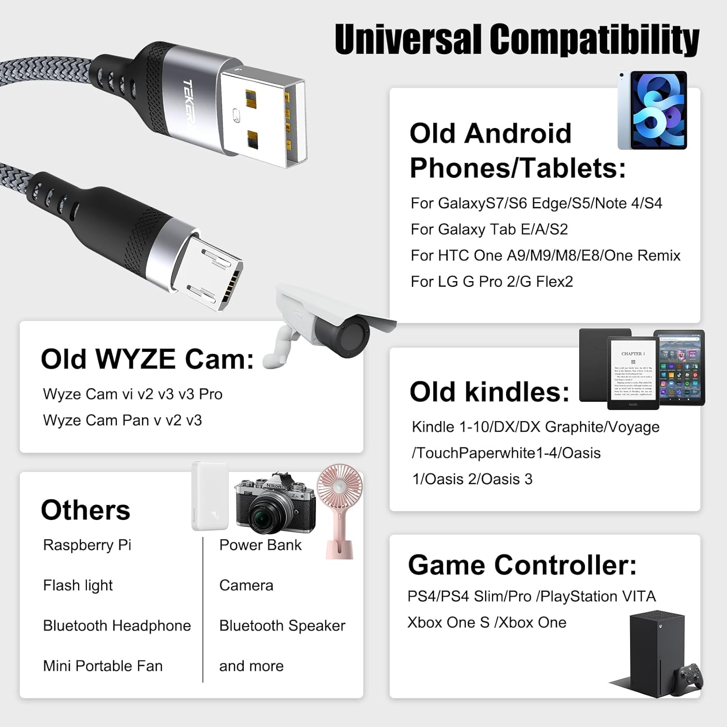 TEKERA Micro USB Cable 1M, Fast Data Transfer & Charging, Braided Micro USB Charger Cord for Android Phones, PS4 Controller, Kindle, Raspberry Pi 3, and More (3.3FT/1M) image number 5