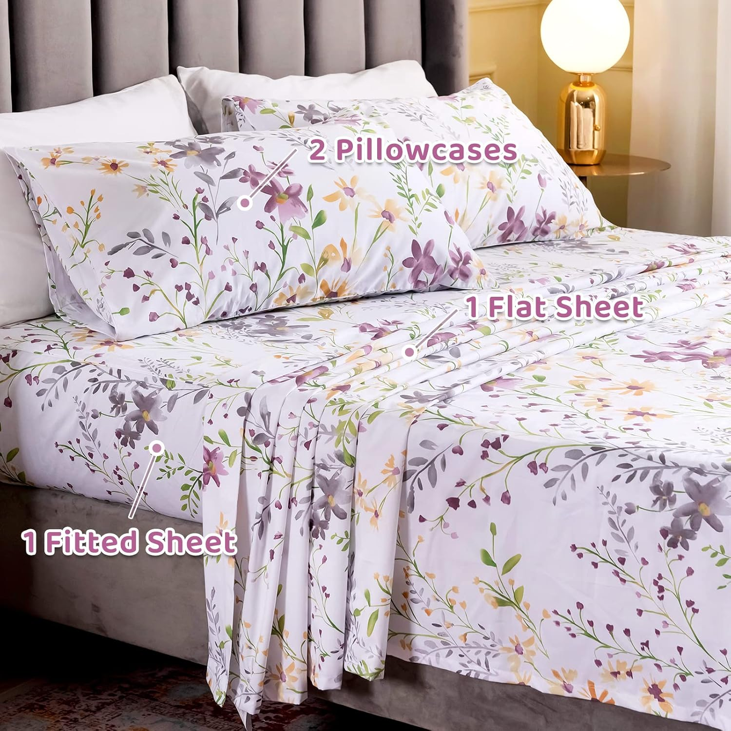 Queen'S House Romantic Garden Floral Bed Sheet Queen Set-W