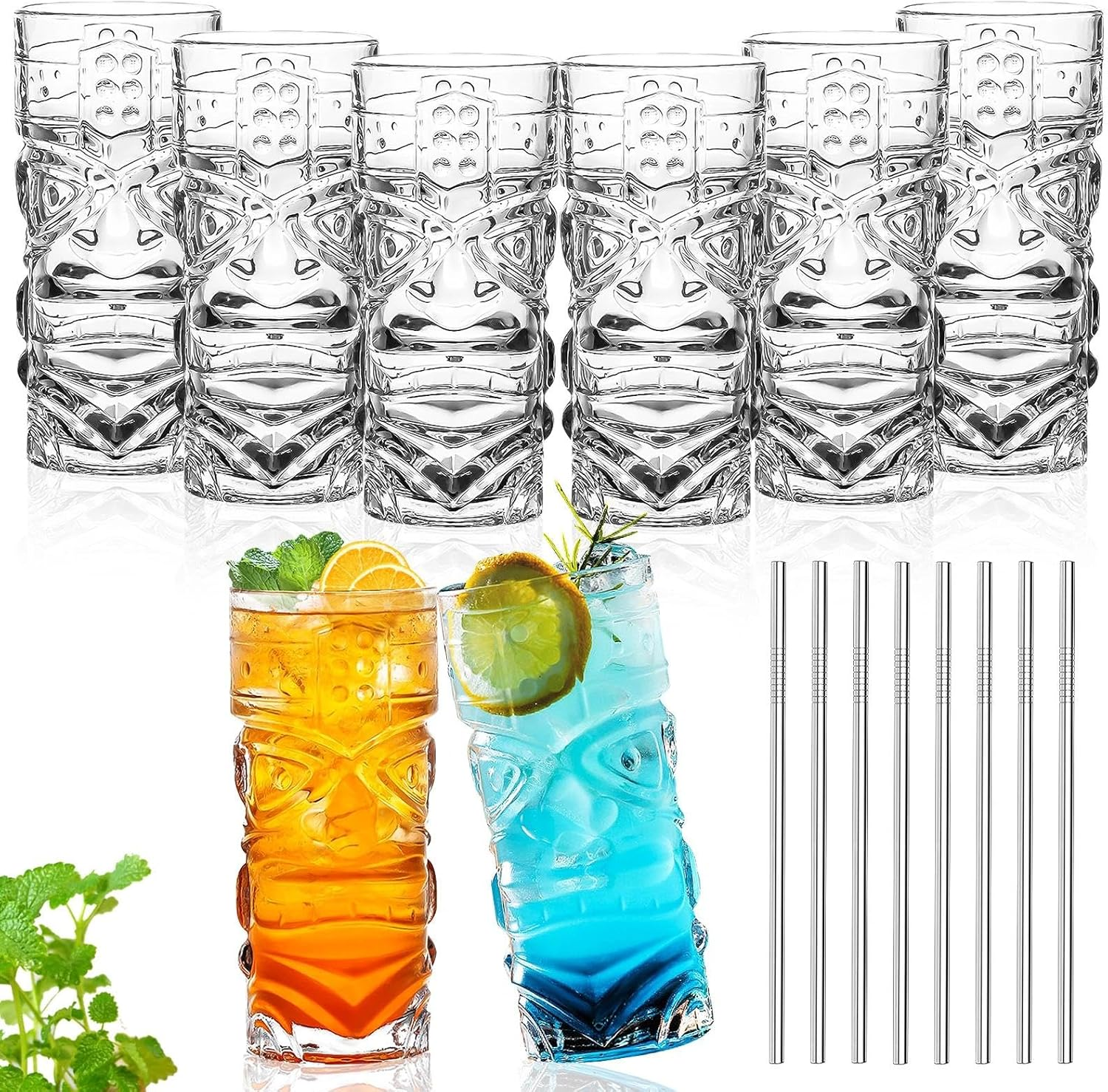 INFTYLE Plastic Tiki Cups 18 Oz, Clear Tiki Glasses Modern Bar Tiki Mug 8 Pack,Hawaiian Party Drinking Tumblers for Cocktails, Lemonade, Mixed Drinks, Picnic, Restaurant Supplies image number 2