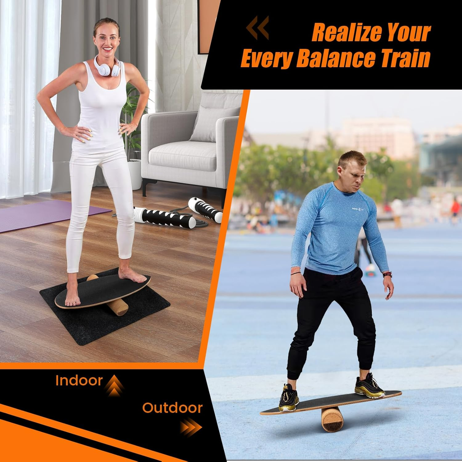 Costway Wooden Balance Board Trainer, Wobble Board W/Roller & Blanket for Skateboard, Hockey, Snowboard & Surf Training to Build Core & Exercise Stability, 3-In-1 Balance Board Kit image number 4
