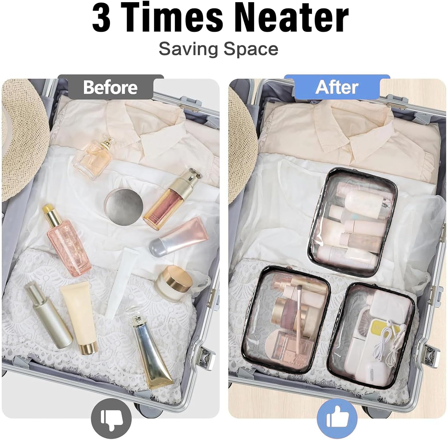 Viiotu 3 Pack Color Clear Toiletry Bag, Waterproof PVC Clear Makeup Bag, Portable Clear Travel Toiletry Bags for Traveling Men Women (3, Black) - Pink image number 6