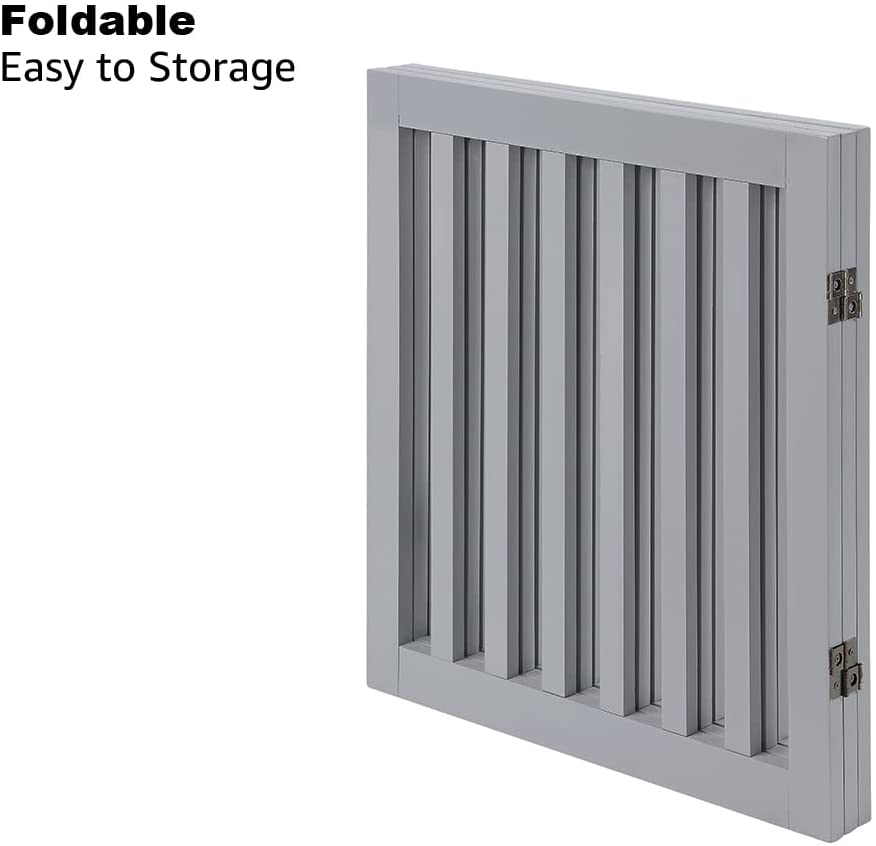 Unipaws Freestanding Wooden Dog Gate, Foldable Pet Gate with 2Pcs Support Feet Dog Barrier Indoor Pet Gate Panels for Stairs, Gray (51Cm Wx61Cm H)