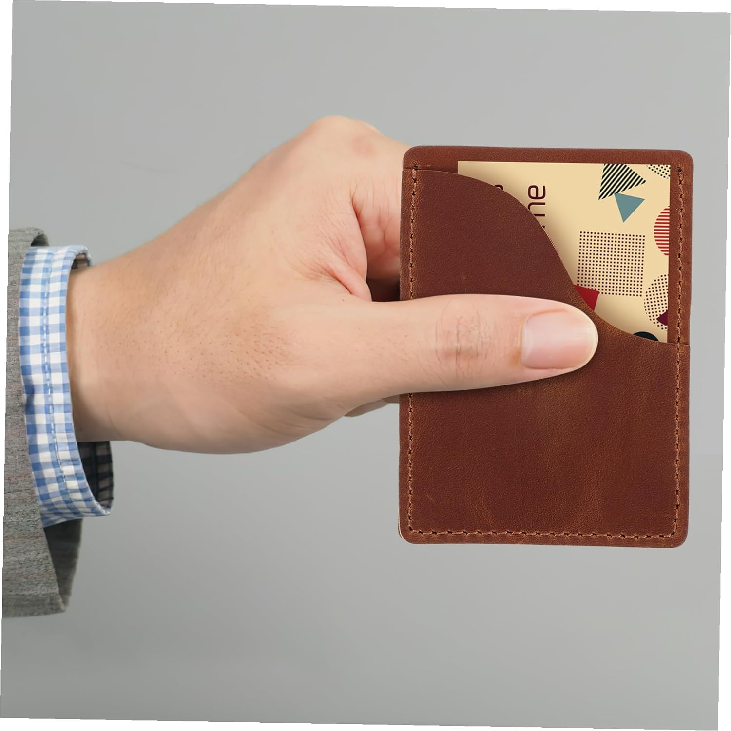 WESIEVYA Business Card Holder Wallet Brown Pu Credit Card Organizer with Passport Holder Pocket for Travel and Work Use image number 1