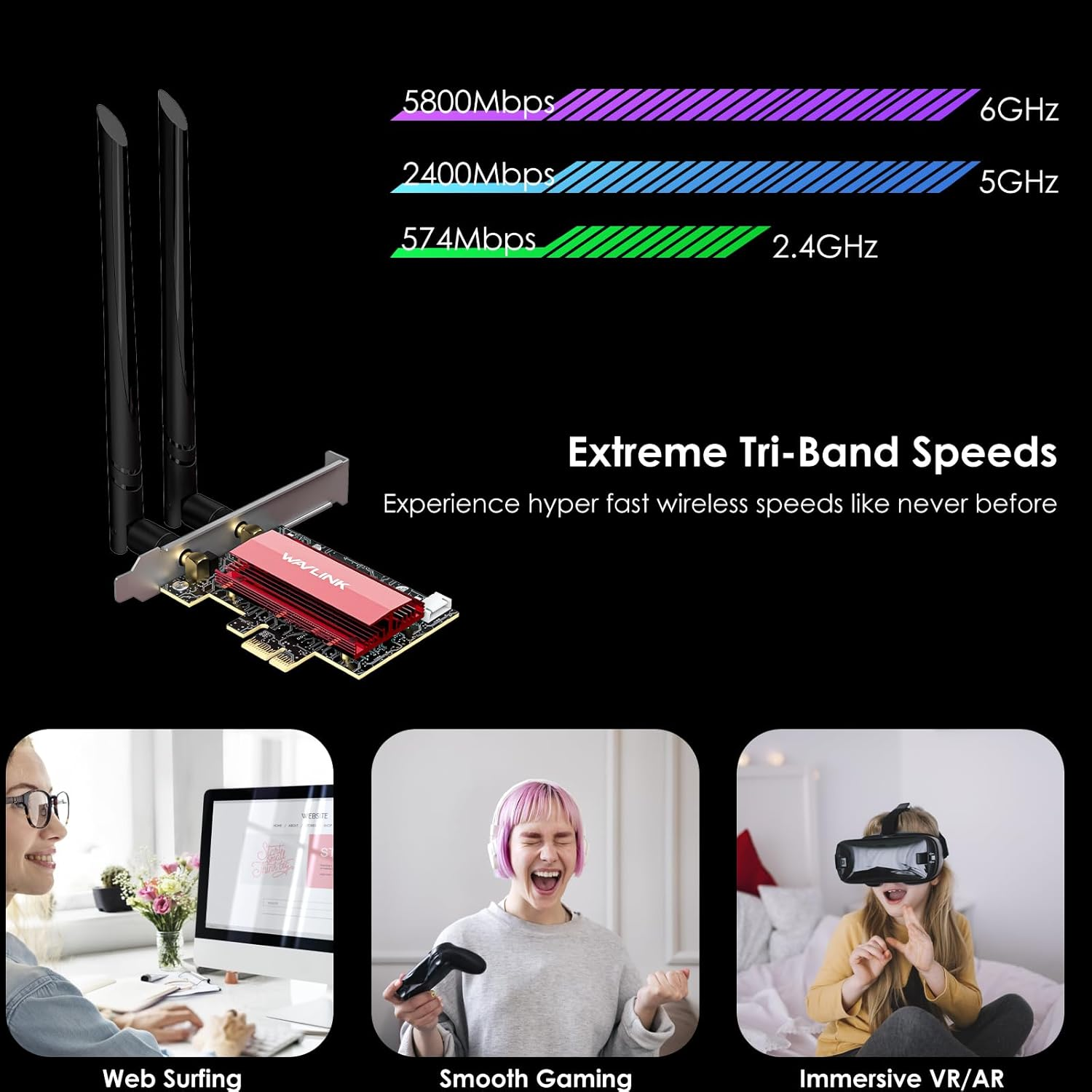 WAVLINK Pcie Wifi 7 BE8800 Network Card with Bluetooth 5.4, 2025 Tri-Band BE200 Wireless Adapter for Windows 11/10(64Bit), Only Support Intel Motherboard, Not Compatible with AMD image number 3