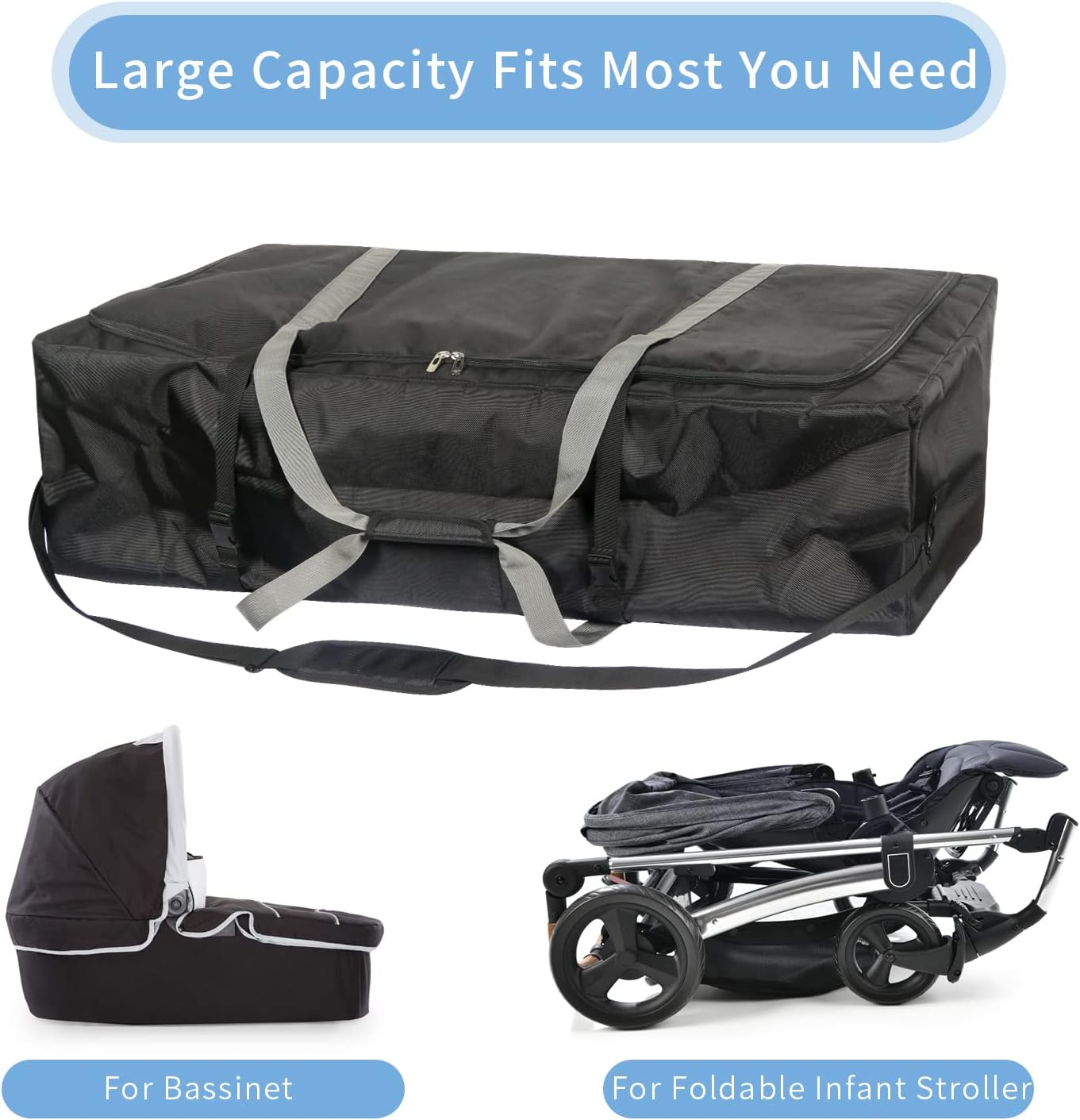 Hap Tim Stroller Travel Bag for Airplane, Protective Carry Handles and Detachable Padded Shoulder Strap, Large Storage Bag for Baby Travel Essentials, Dark Grey (STB-2281) image number 4