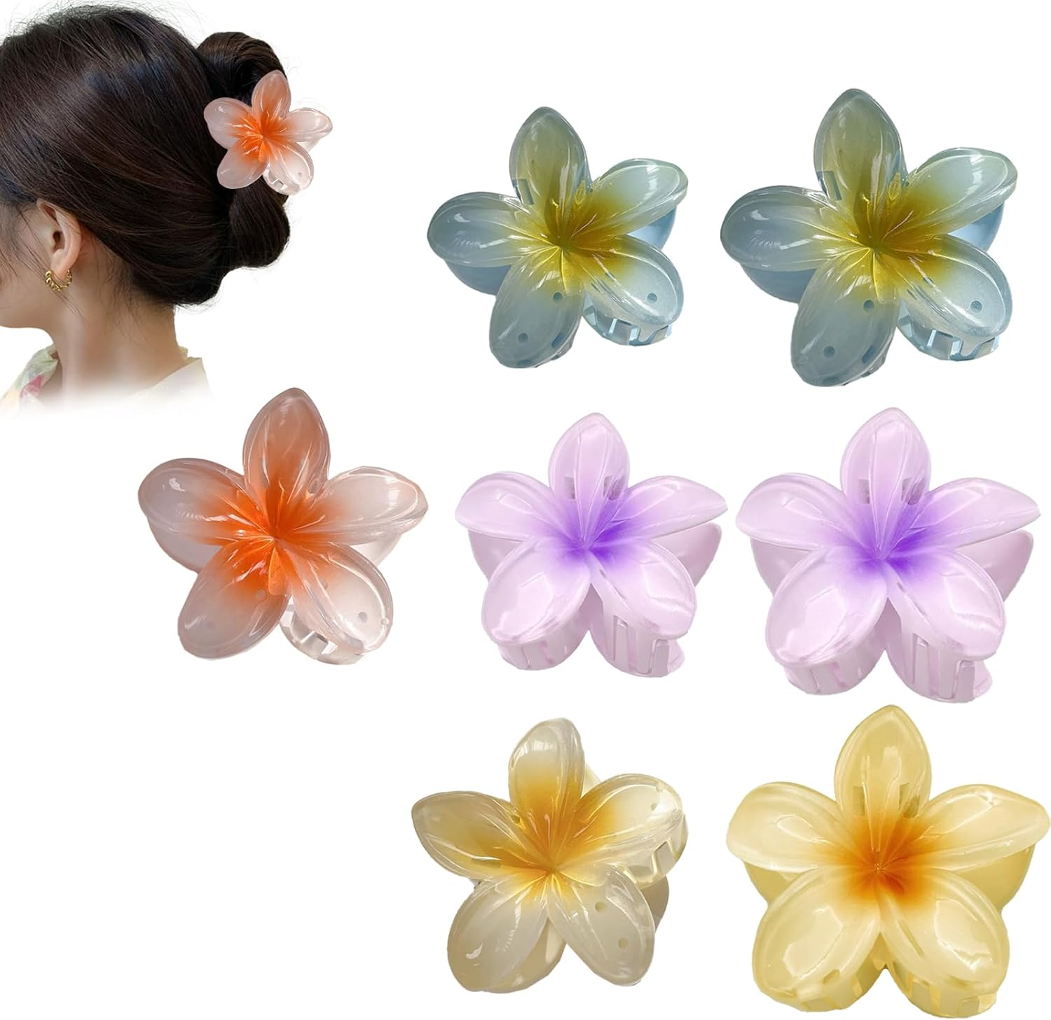 Zynewa Pack of 7 Flower Hair Clips, Cute Flower-Shaped Plastic Hair Clips, Hawaiian Flower Claw Clips, Hair Clips for Women (3 Large + 4 Small) image number 1