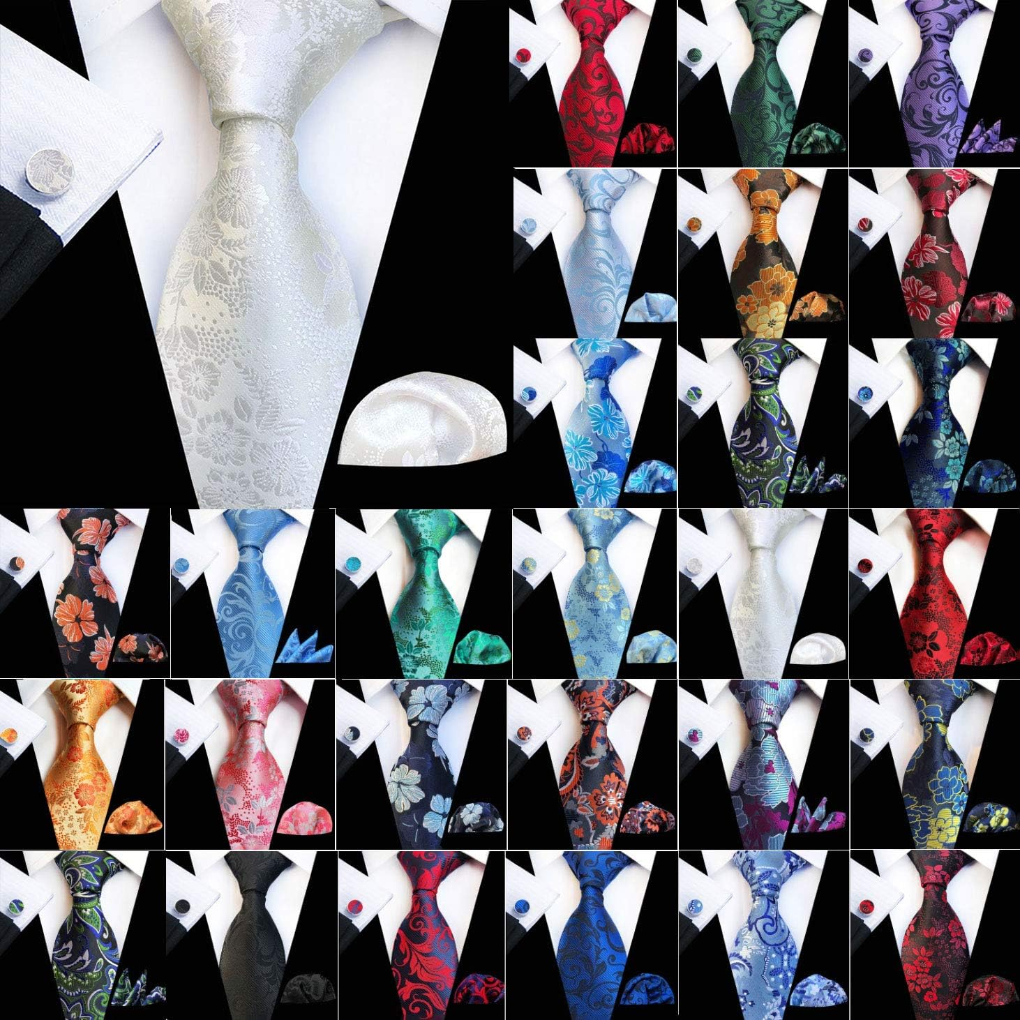 Men'S 8Cm Paisley Floral Jacquard Silk Tie Necktie Formal Wedding Hanky Cufflinks Set Ac8835 - C02 Navy Burgundy image number 2