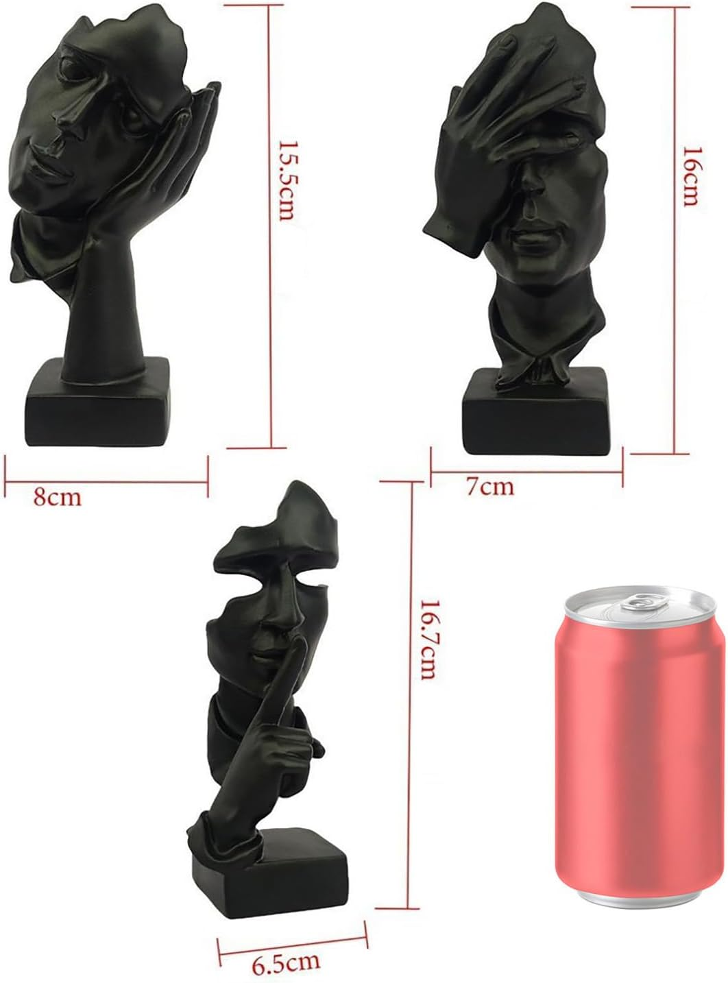 3 Pcs Thinker Statue, Silence Is Golden Abstract Art Figurine, No Hear No See No Speak Modern Resin Sculptures, Black image number 1