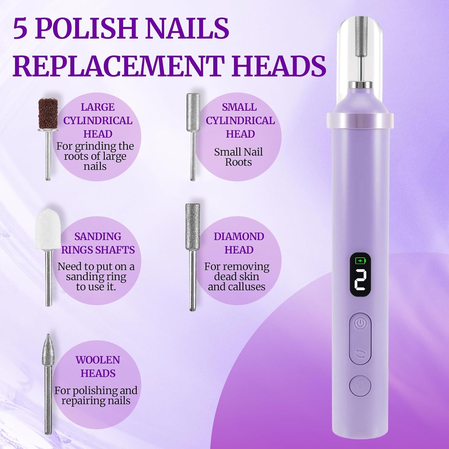 Electric Nail Drill Set for Manicure, Pedicure, Nail File Kit with 8 Bits, Professional Nail Care Tool for Acrylic Gel Nails, Home Salon image number 6