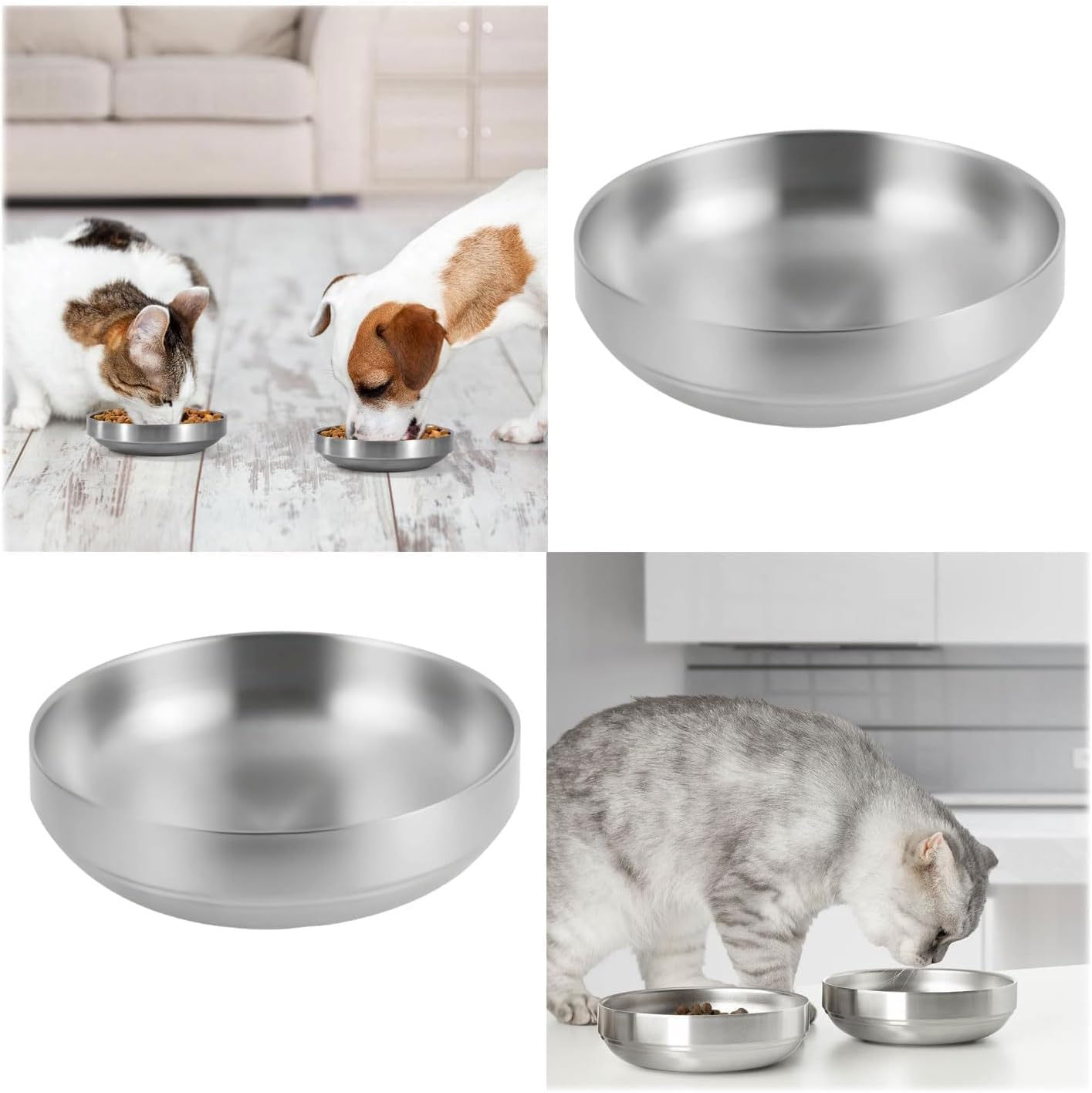 Pack of 2 Stainless Steel Cat Bowls, Metal Flat Feeding Bowl for Cats and Cats, Drop-Proof Cat Bowl, Wide, Flat, Easy to Clean, 14 Cm Wide Bowl, Perfect for Beards image number 2