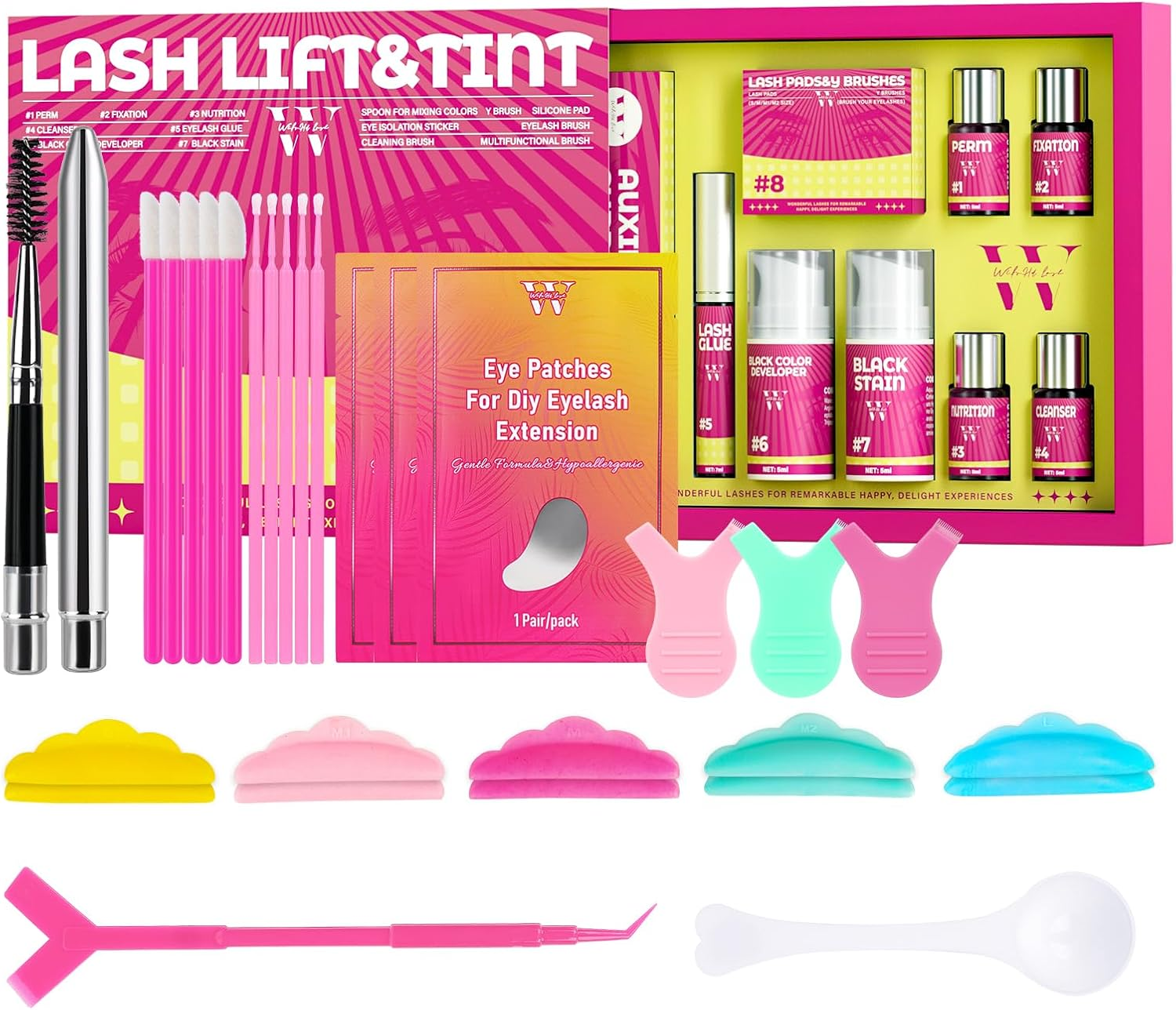 Lash Lift and Tint Kit, Eyelash Perm Kit & Black Brow Lamination Kit, Natural Eyelash Curling Lash Extension Set, Lash Perm Kit Detailed Instruction(V-10)