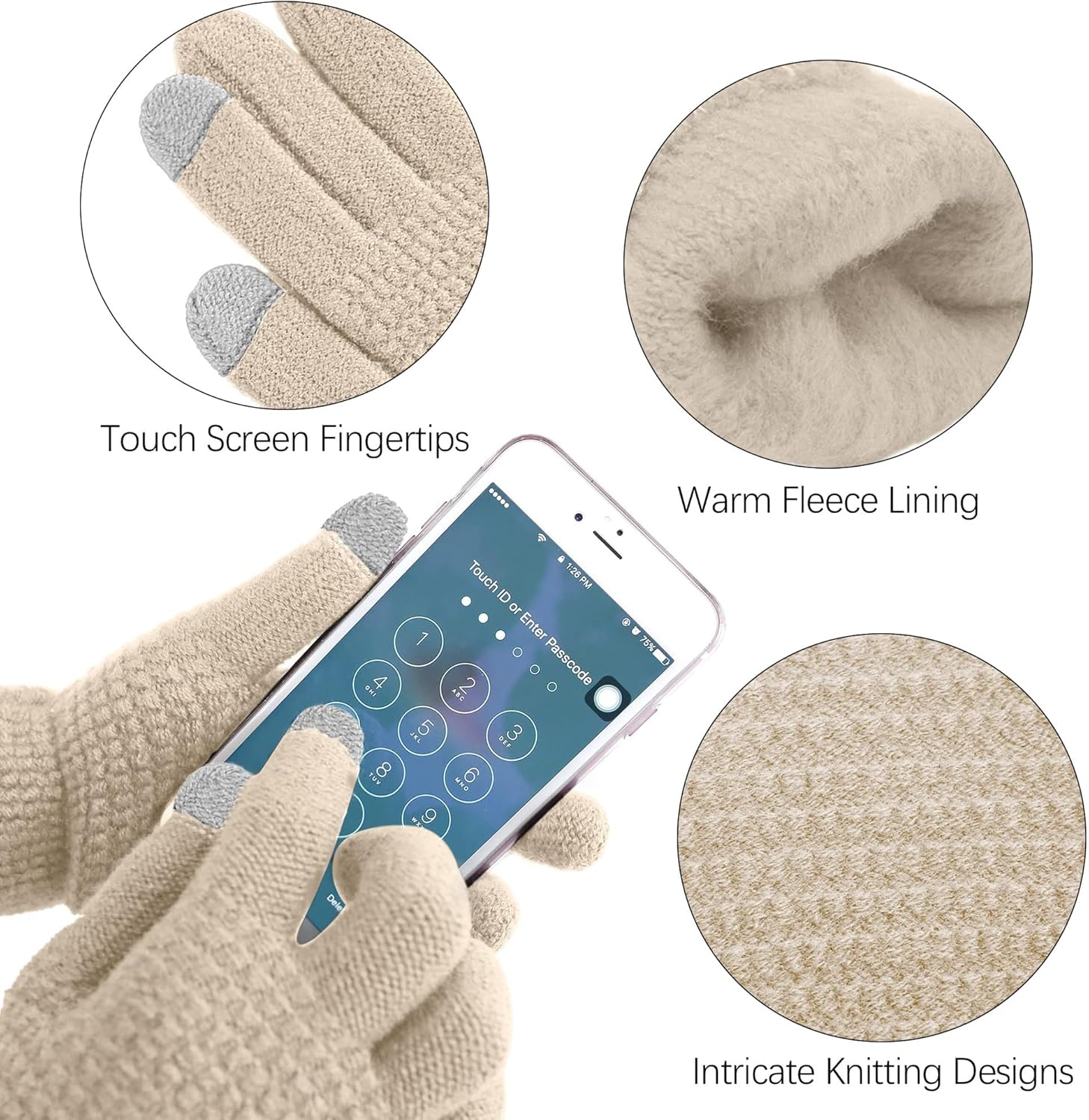 Aneco Winter Warm Sets Knitted Scarf Beanie Hat Touch Screen Gloves and Winter Ear Warmer for Men or Women
