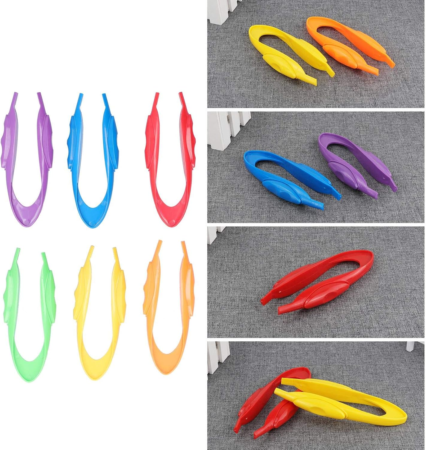Joyzan Kids Tweezers, Plastic, Ergonomic, Colorful, 6 Pcs, Outdoor Exploration, Fine Motor Skill Development