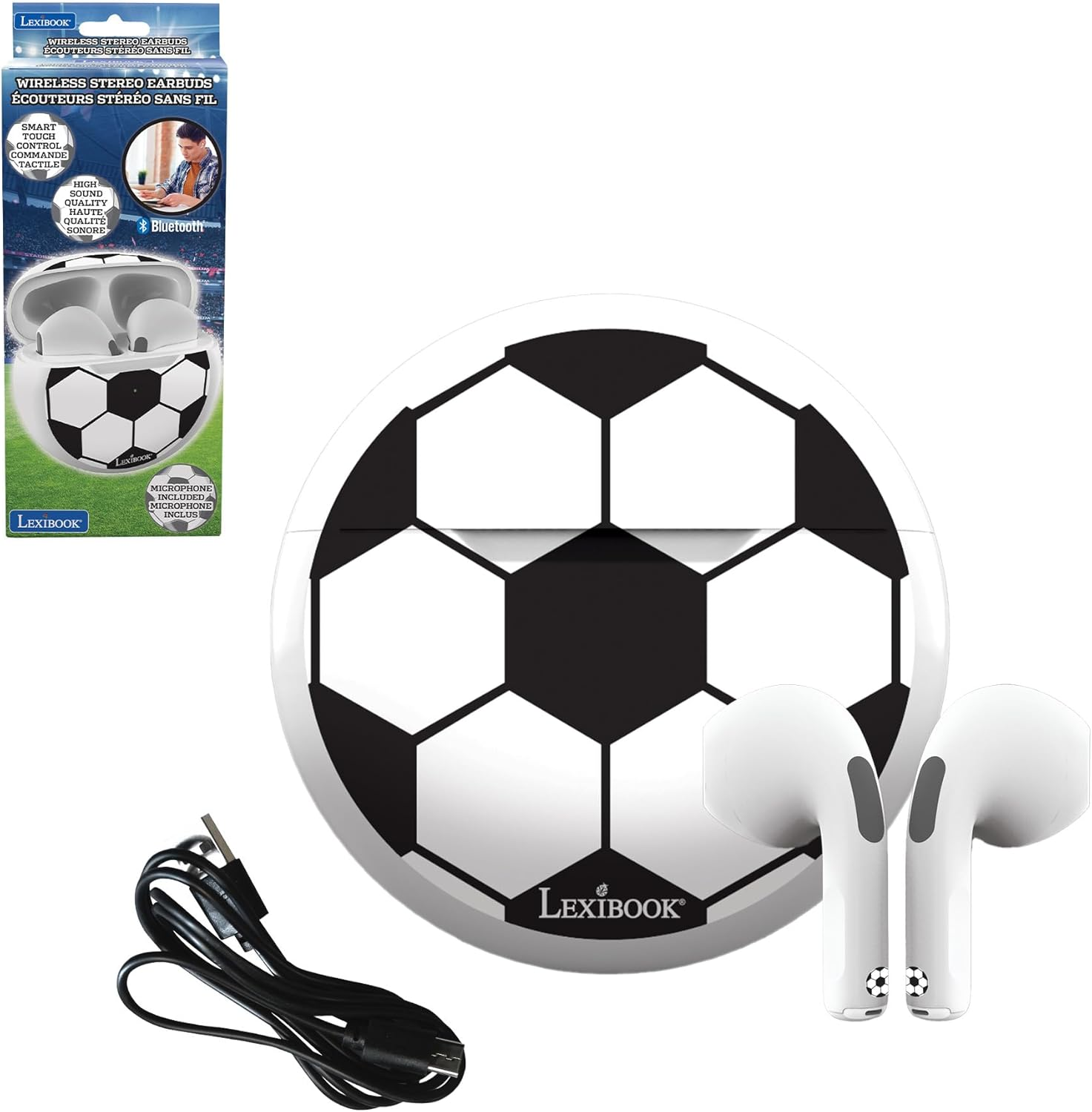Lexibook Football Bluetooth Earbuds with Charging Storage Case image number 6