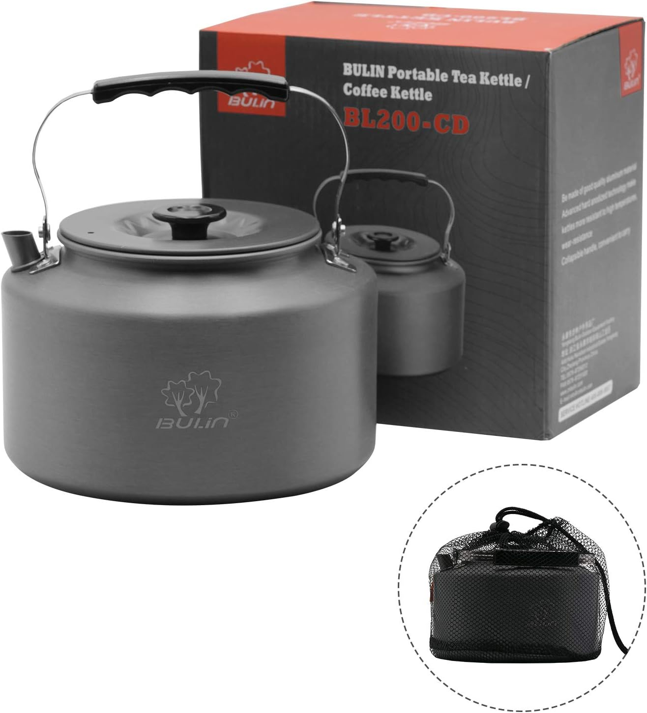 Bulin 1.6L/2.2L Camping Kettle Aluminum Alloy Open Campfire Coffee Tea Pot Fast Heating Outdoor Gear for Boiling Water Ultralight Portable Hiking Picnic Travel - Black-1.6L image number 6