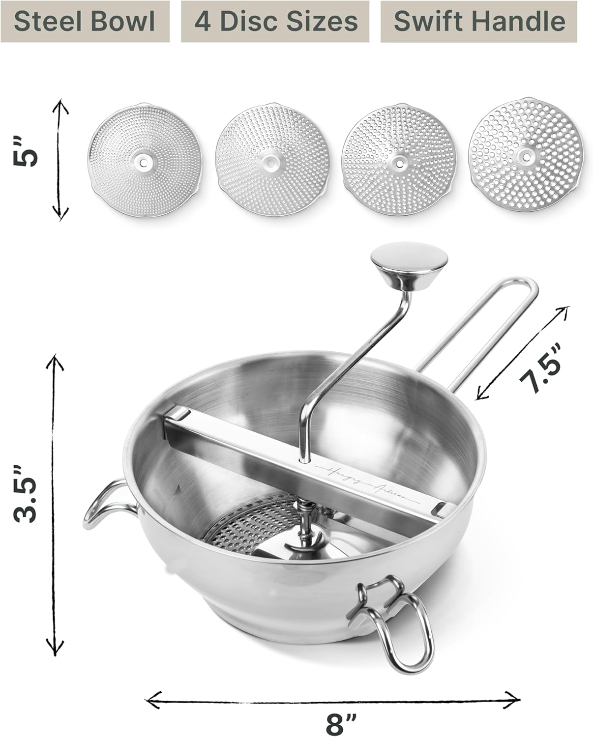 Upgraded 4-Disc Stainless Steel Food Mill &ndash; Ergonomic Rotary Design for Tomato Sauce, Applesauce, Baby Food, Mashed Potatoes, Jams, and More image number 4