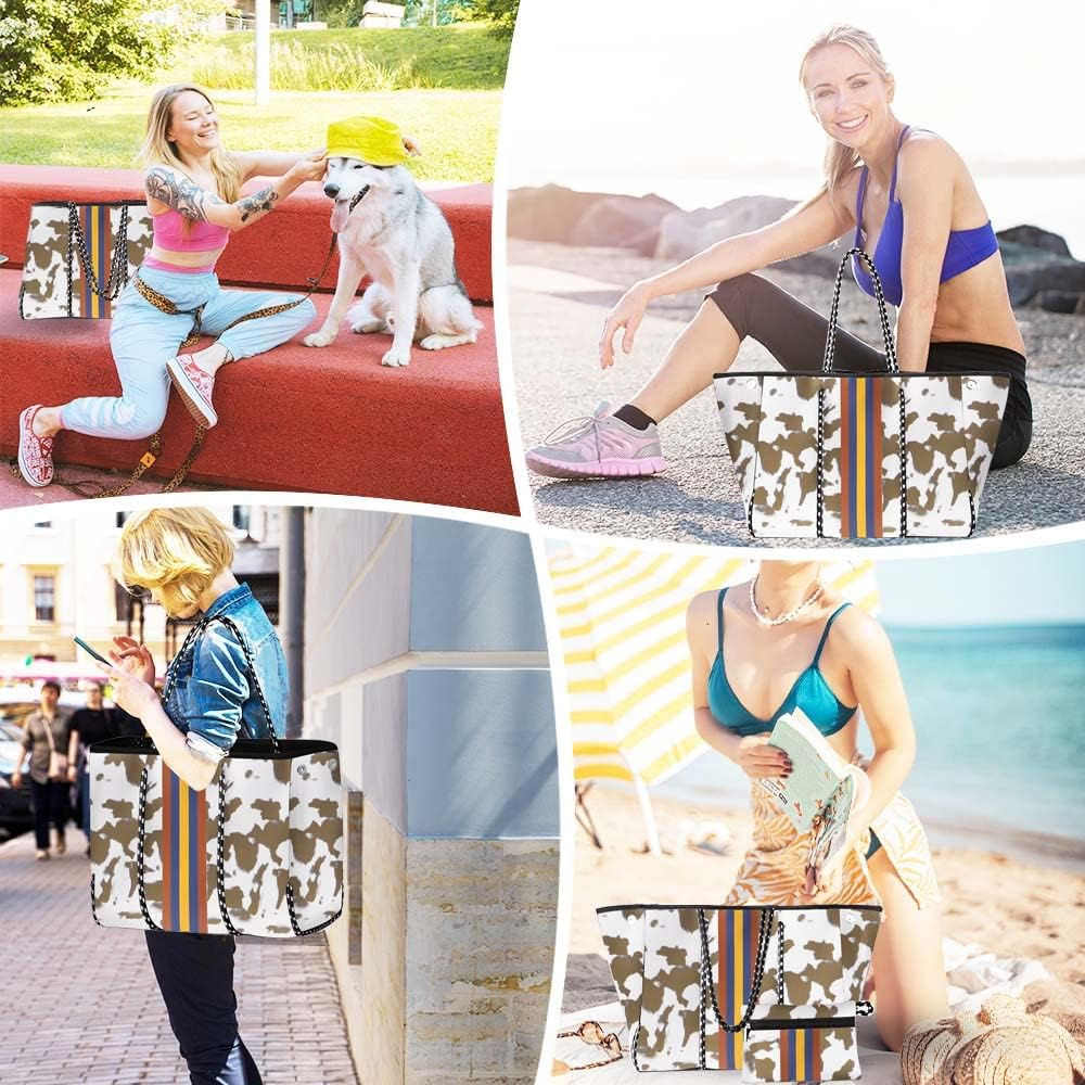 Tote Bag for Women, Multipurpose Neoprene Tote Bag, Beach Bags Waterproof Sandproof, Large Tote Bag with Portable Wallet for Beach, Swimming, Gym Bag, Travel Bag (Khaki), Khaki, One Size