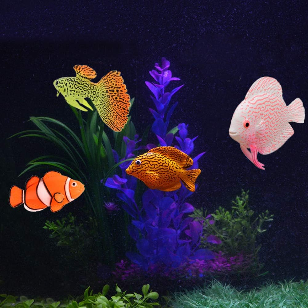 Yuehuam Artificial Aquarium Fishes, 4PCS in the Dark Luminous Silicone Fish Lifelike Plastic Fish Realistic Artificial Moving Floating Fishes for Aquarium Fish Tank Decorations Ornaments image number 3
