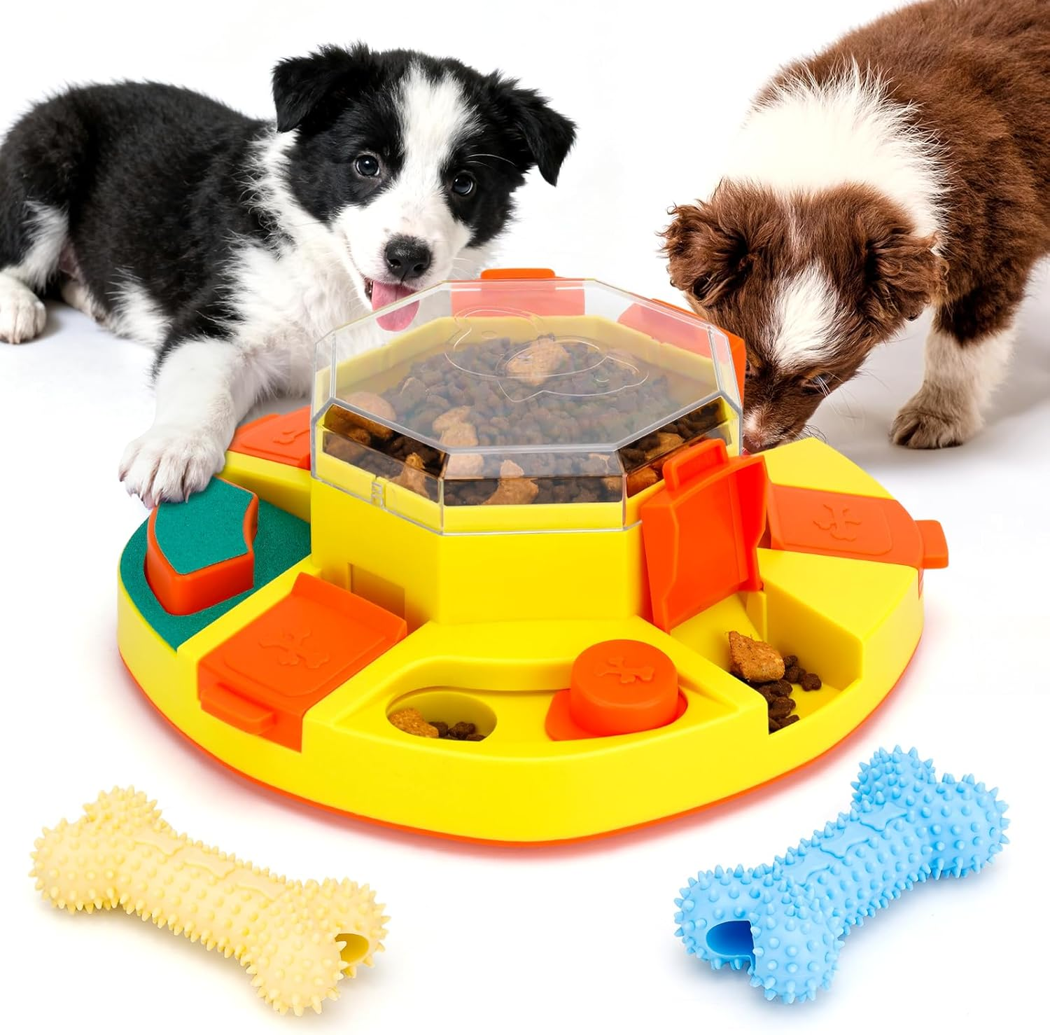 Dog Enrichment Toys 2 Levels Dog Slow Feeder Bowl with 2 Puppy Teething Chew Toys Nail File Toy for Mental Stimulation and Training Interactive Puzzle Toy for Smart Dogs (Yellow) image number 4