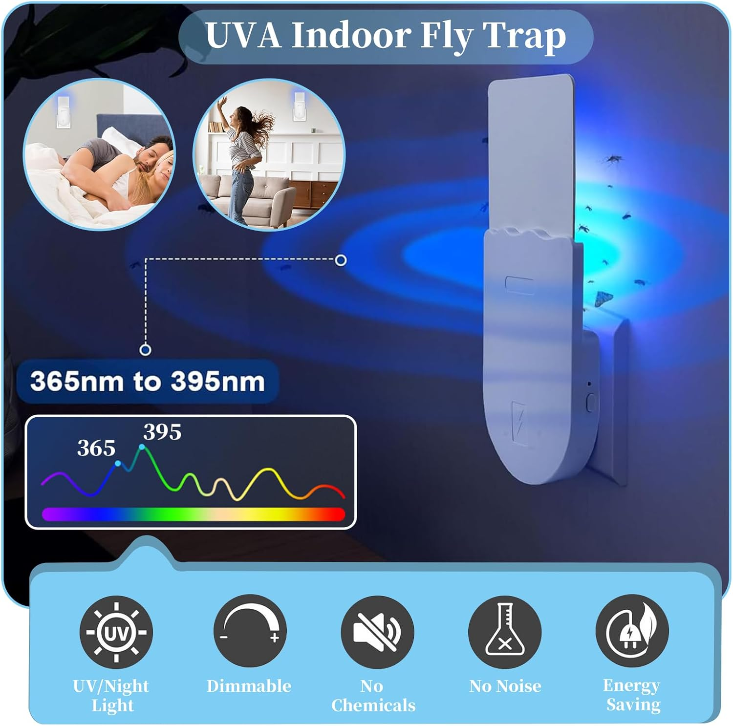 2 Flying Insect Trap Bases & 10 Sticky Glue Cards, Plug-In Fruit Fly Traps Effective for Gnats, Moths, Mosquitoes, Flies, Indoor Insect Trap with Night Light for Kitchen, Bathroom, Bedroom (Black) image number 3