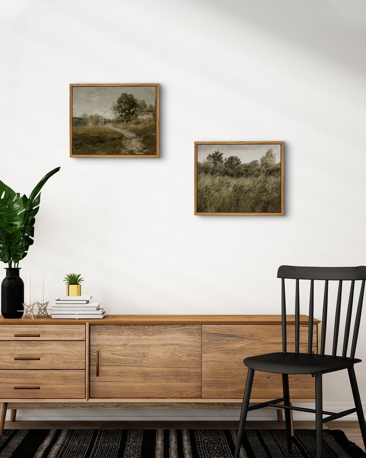 VIYYIEA Two Vintage Framed Wall Art, Country Road and Grassland Painting Decor Aesthetic, Small Canvas Print Artwork, Farmhouse Landscape Wall Pictures for Bedroom Barthroom, 9X11 Inch,Set of 2 image number 4