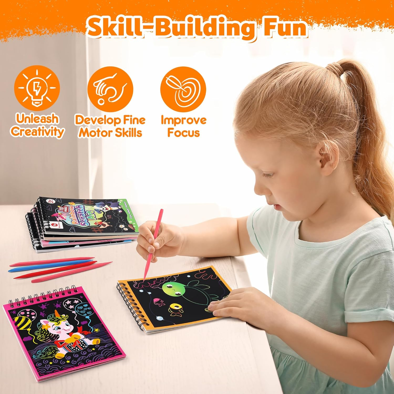 Mocoosy 24 Pack Party Favors for Kids 4-8-12, Goodie Bag Stuffers Bulk Art Craft Supplies, Rainbow Scratch Art Notebook for Boys Girls Birthday Return Gifts Classroom Rewards Students Prize Box Toys image number 4